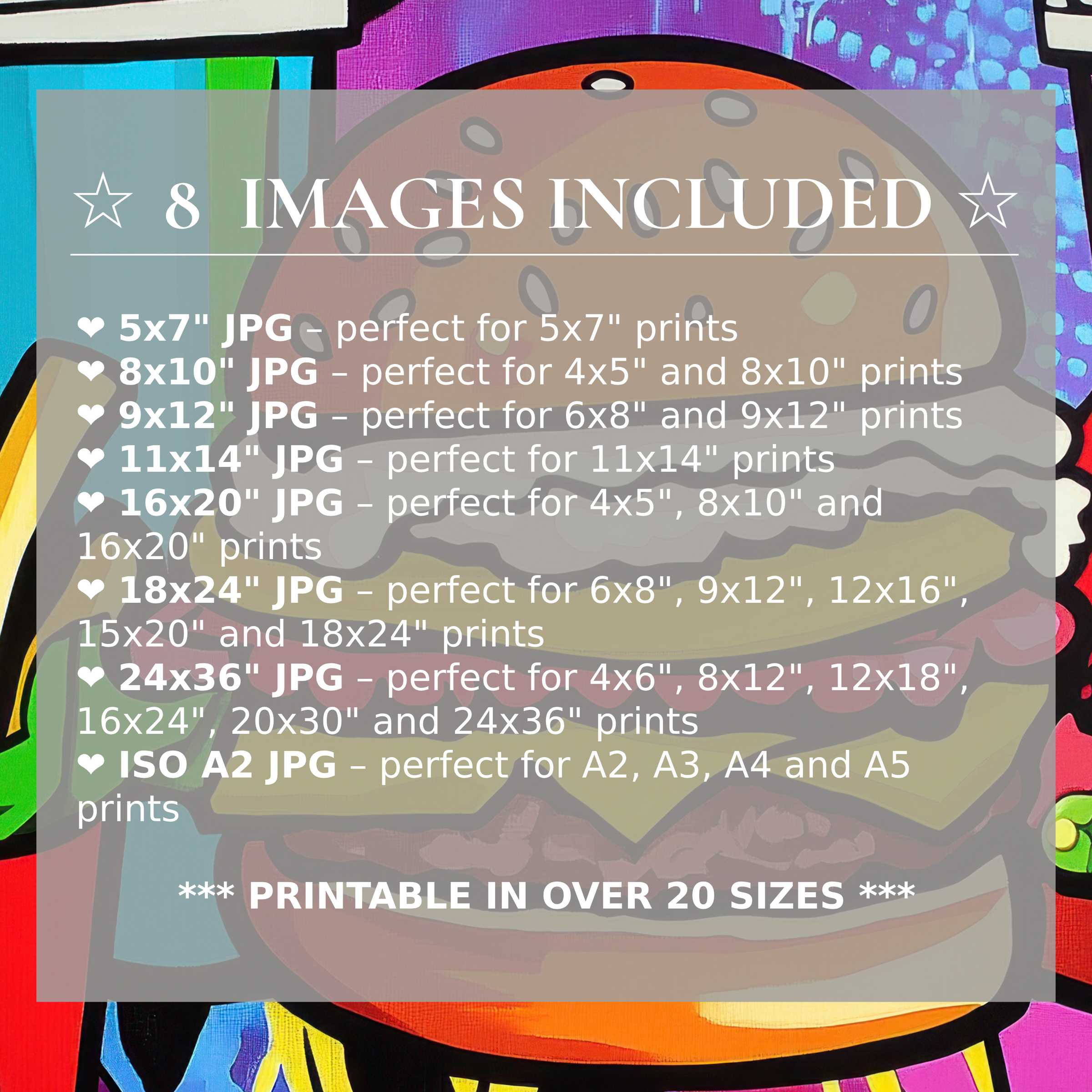 Vibrant pop art digital print in bold reds, blues, and yellows elevates modern interiors with radiant energy and style Includes 8 high-quality sizes in download