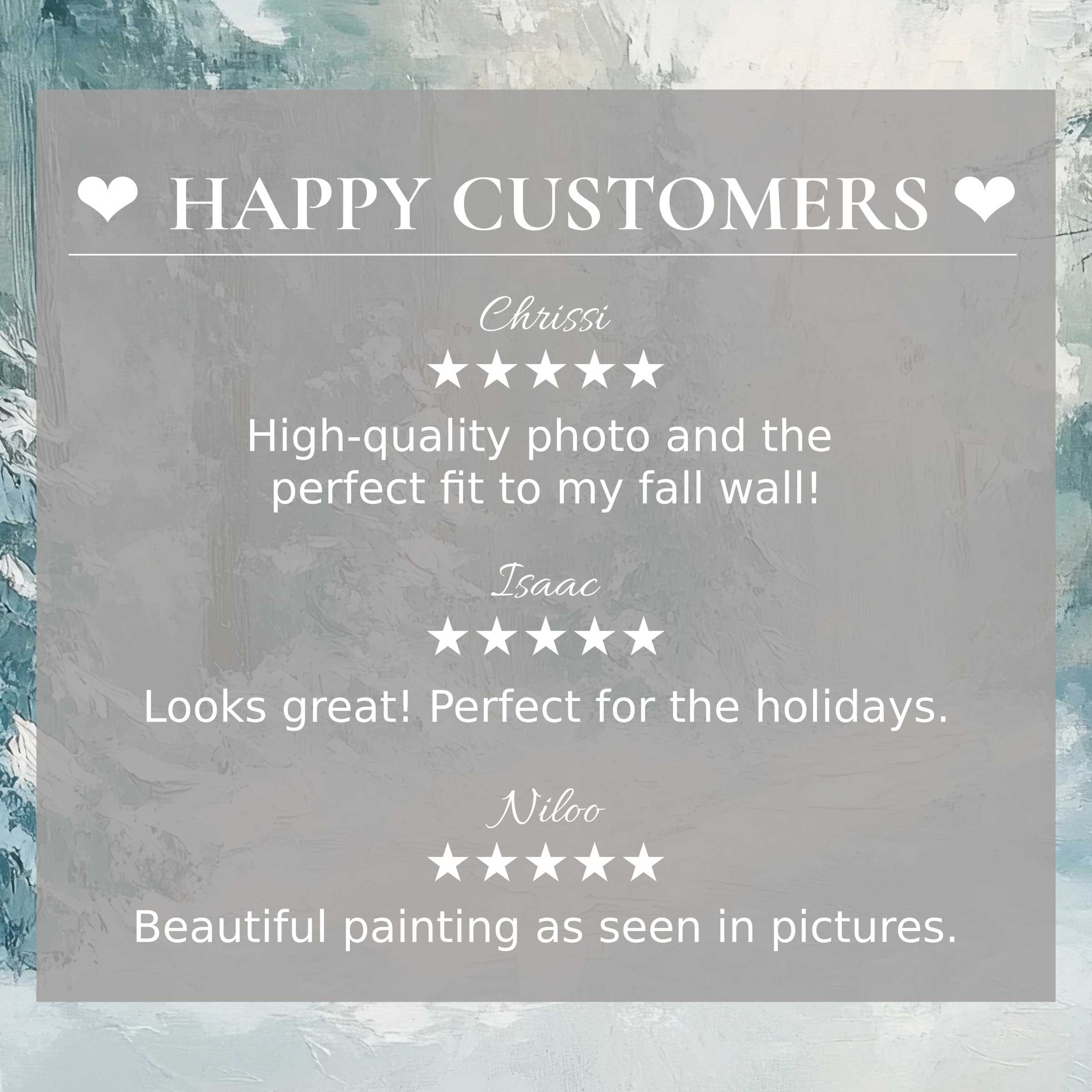 Winter art for Frame TV with abstract blues builds trust showing happy customer reviews and elegant style