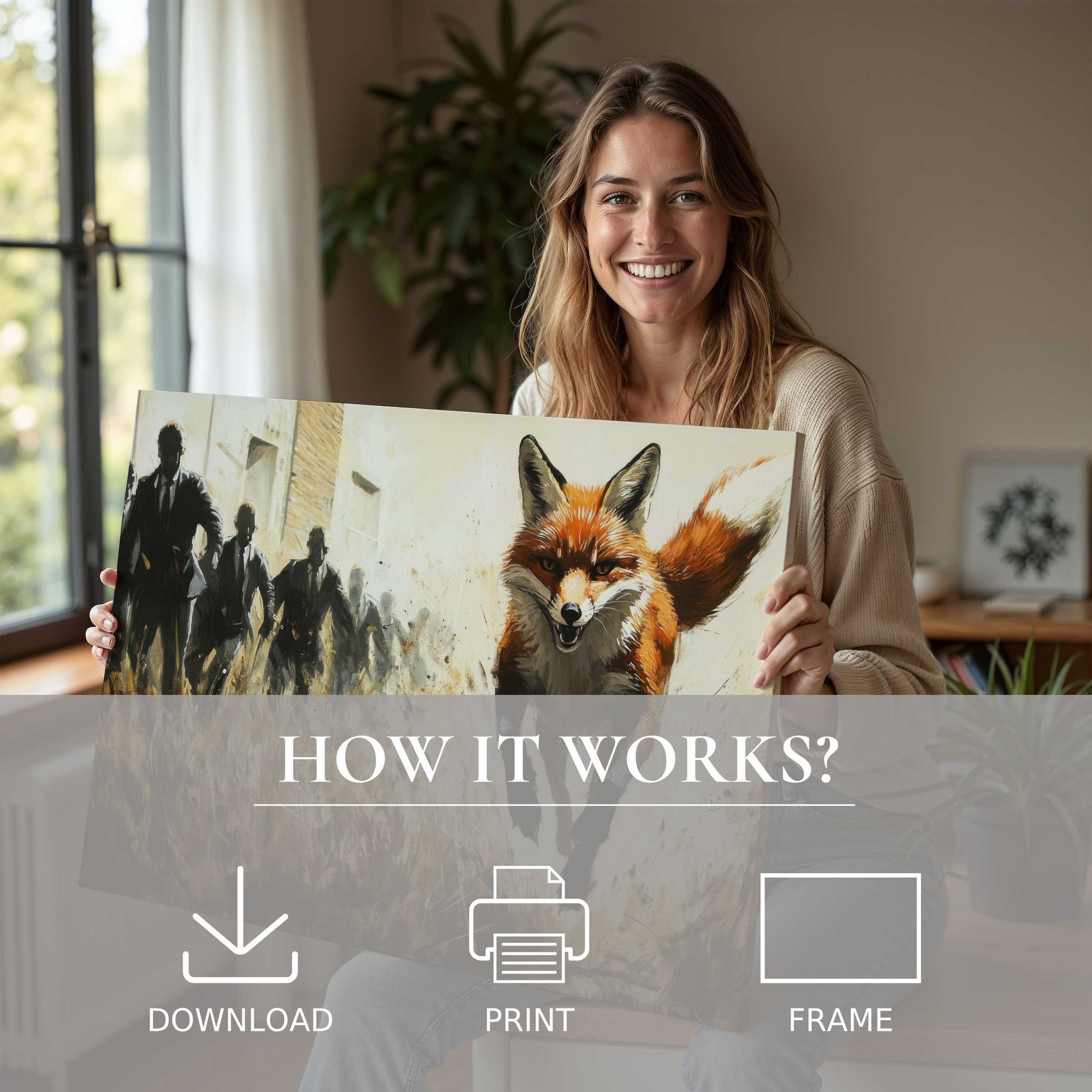 Radiate warmth and connection with this street art digital art print, capturing joy and serenity in a modern home sanctuary