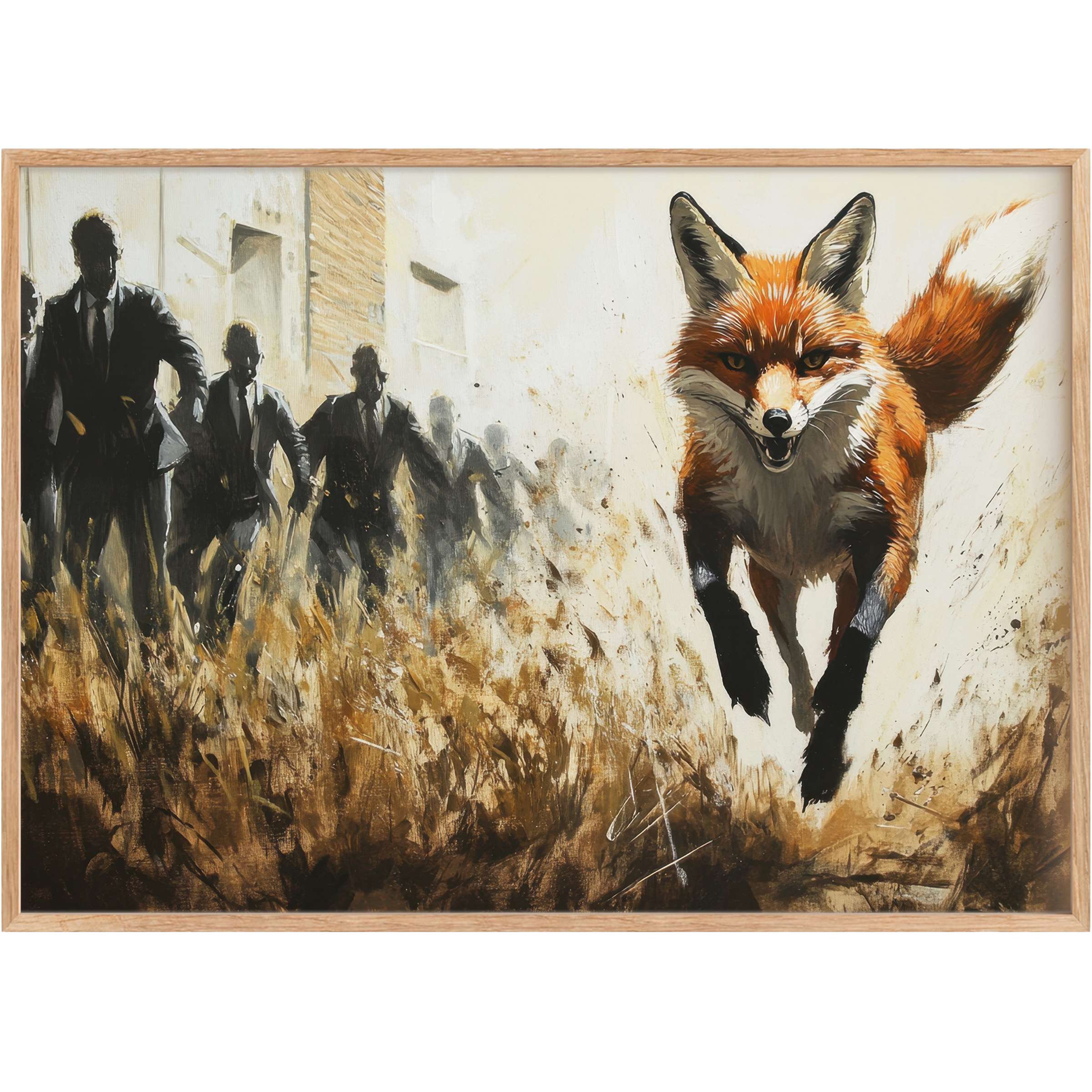 Bold street art printable wall art featuring a fierce fox bursting through earthy tones, energizing any chic living space