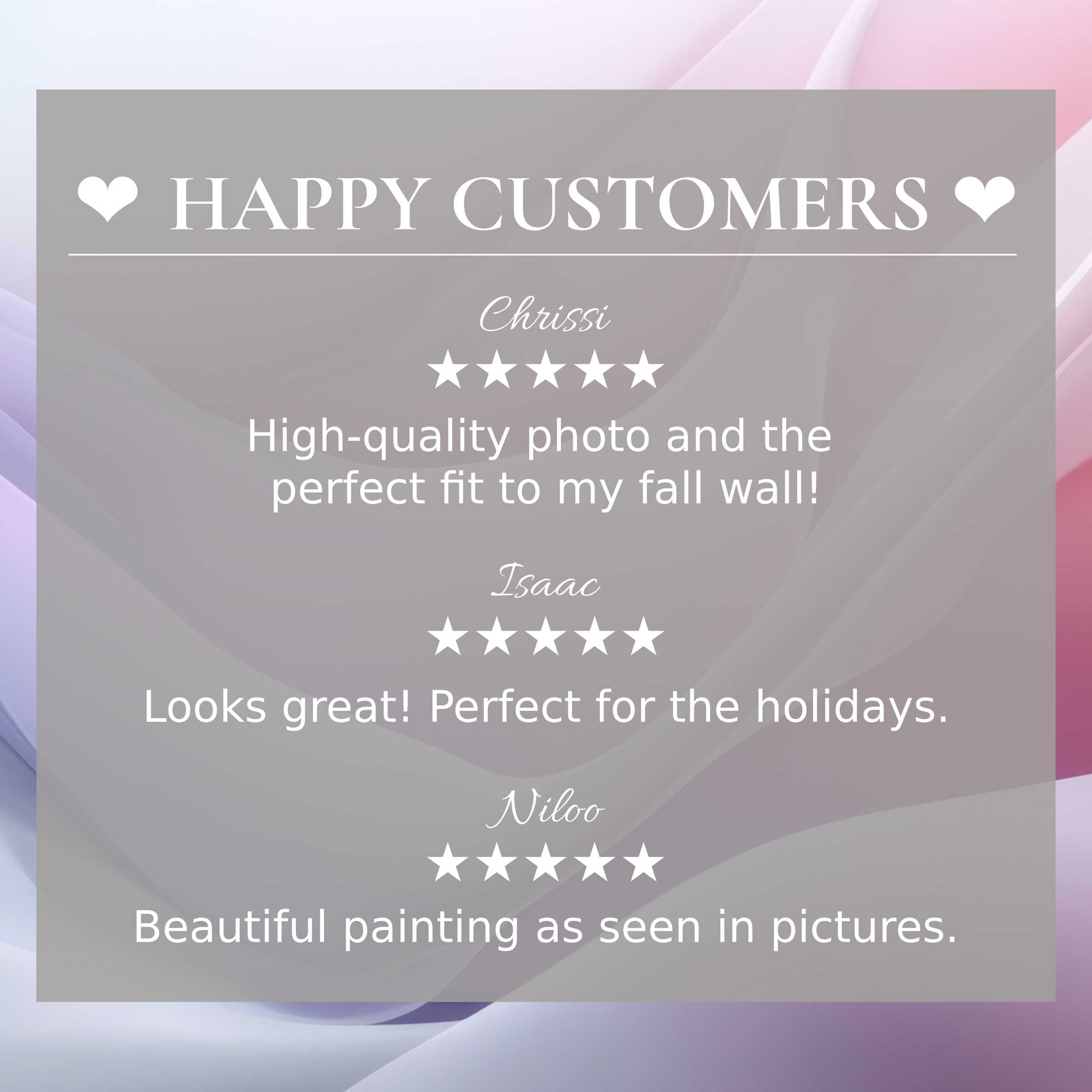 Elegant abstract art for Frame TV with soft sunset hues and glowing happy customer reviews building trust