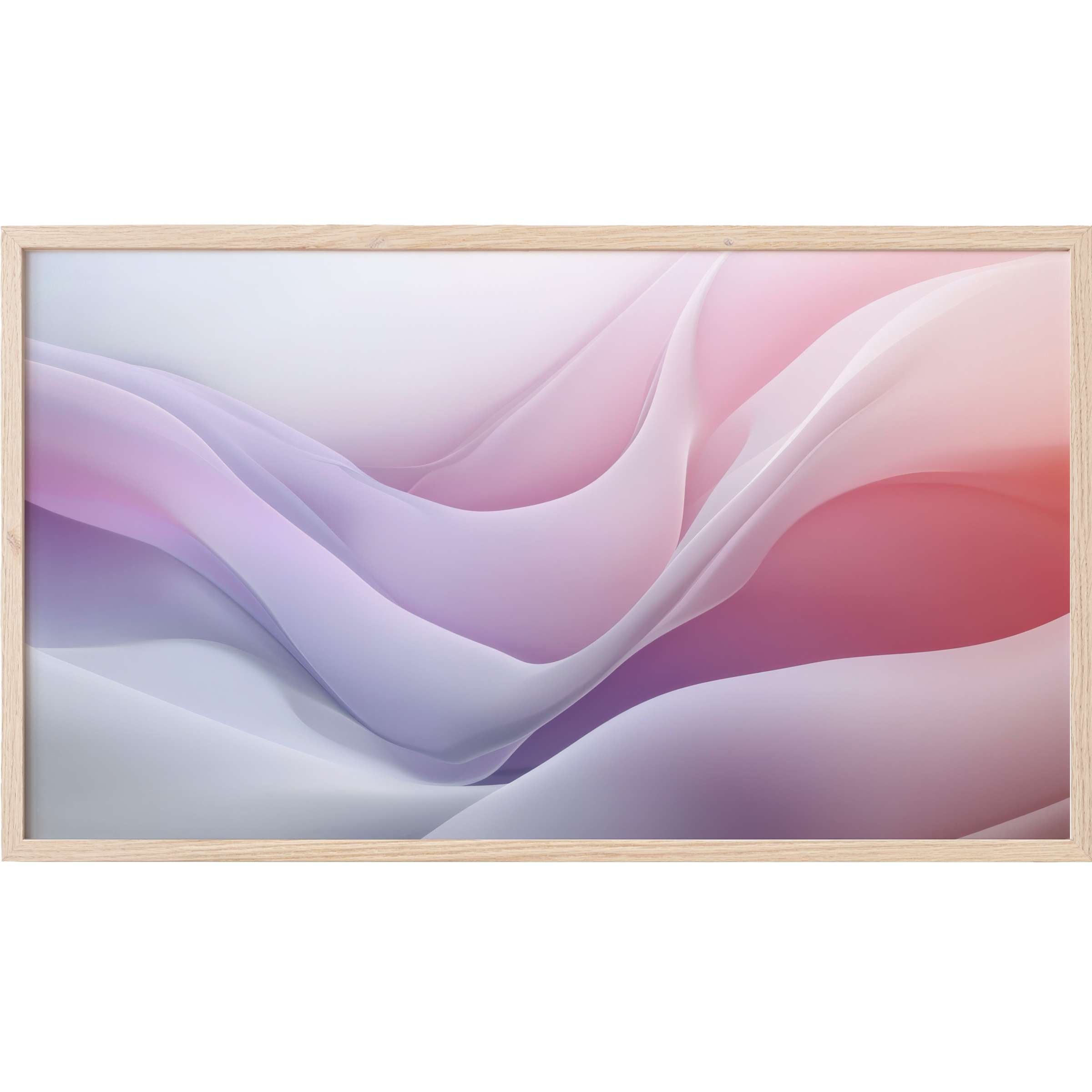 Elegant abstract Frame TV Art with soft, flowing waves in pastel pinks, purples, and whites, evoking serene modernity