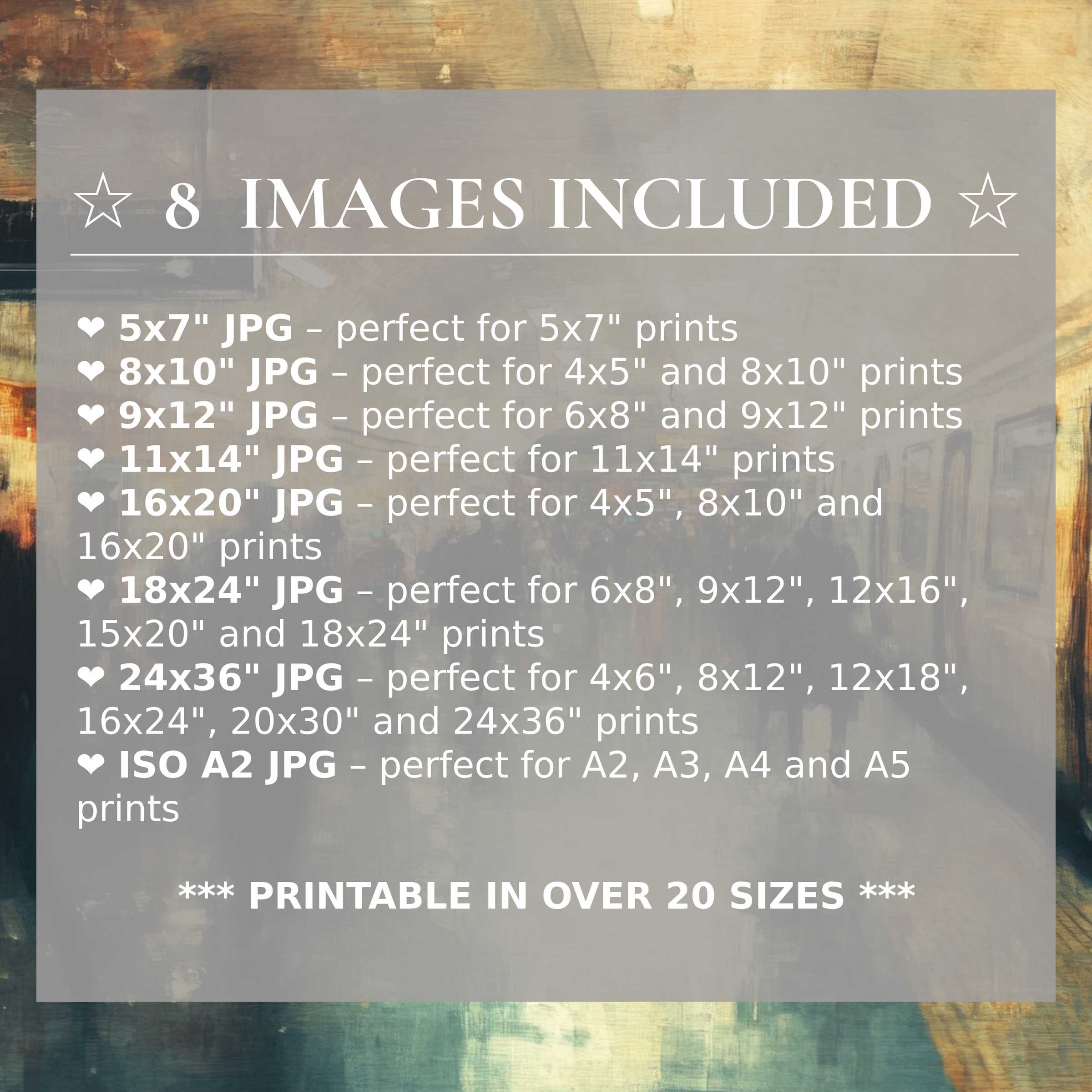 Radiant urban digital print in warm amber, deep teal, and soft beige, elevating modern interiors with style; includes 8 high-quality sizes