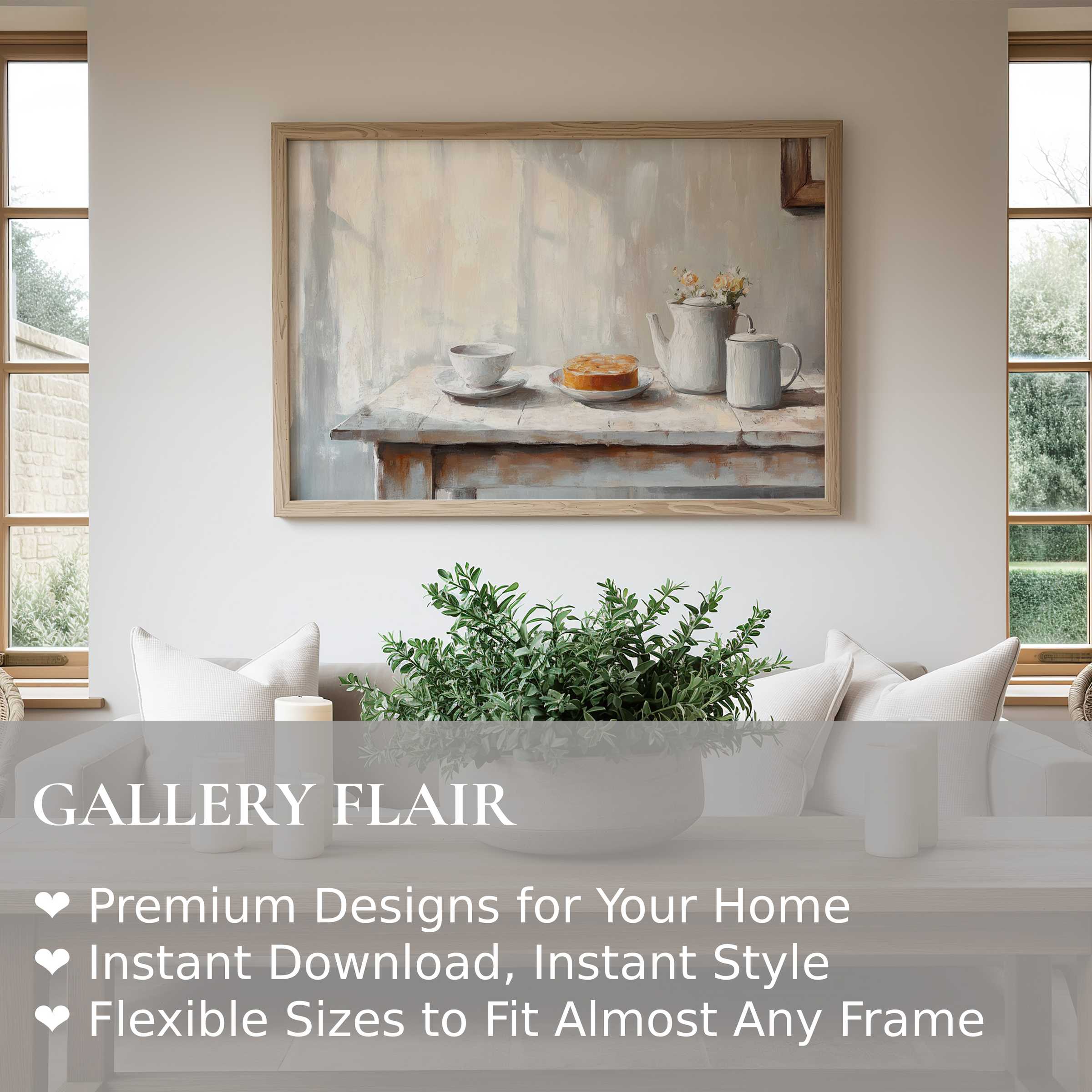 Farmhouse wall art print featuring a soft, calming still life with muted tones, enhancing minimalist rustic interiors with serene charm