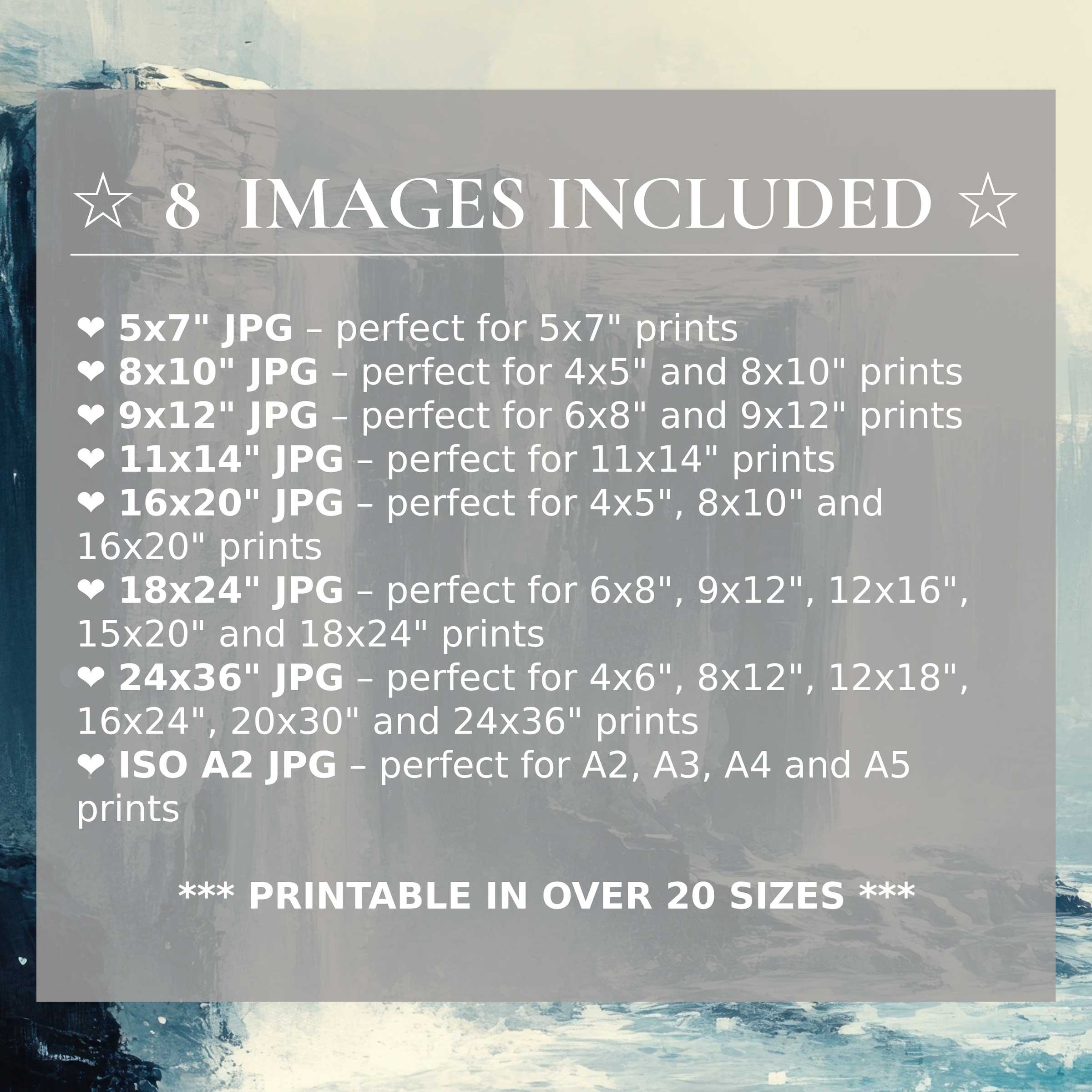 Coastal digital print in serene blues and soft neutrals radiates calm sophistication, elevating modern interiors with 8 included sizes