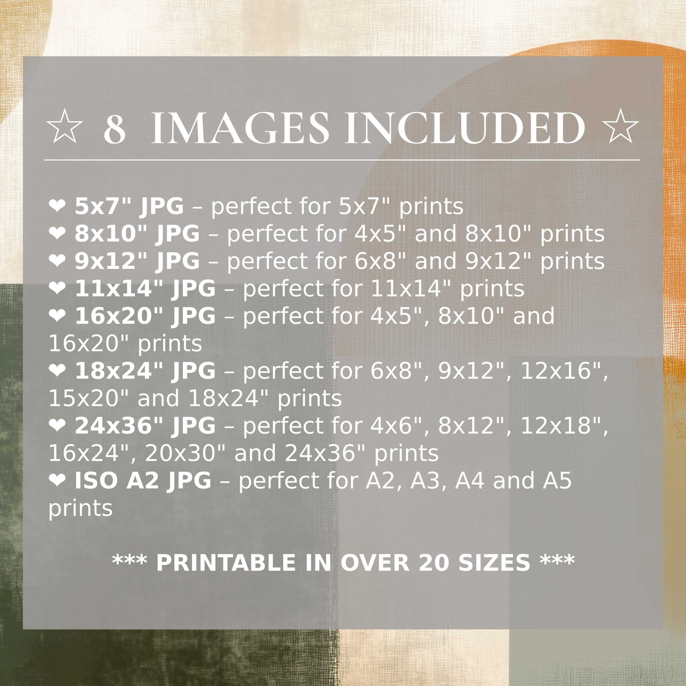 Elegant modern digital print in warm burnt orange, deep olive, and soft beige hues, uplift interiors with style; includes 8 high-quality sizes for versatile decor