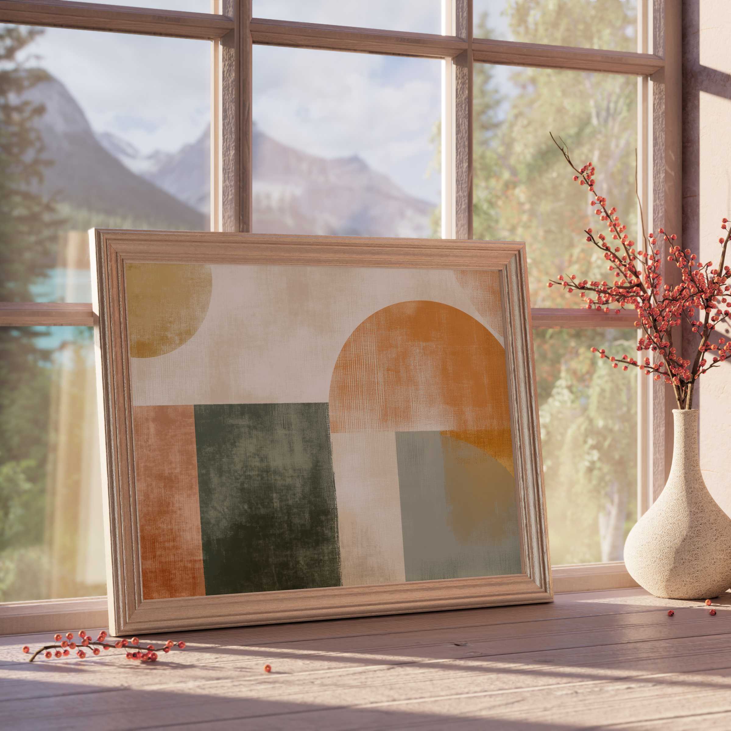 Modern downloadable art with warm earth tones and soft geometric shapes, perfect for curated, tranquil, design-forward interiors