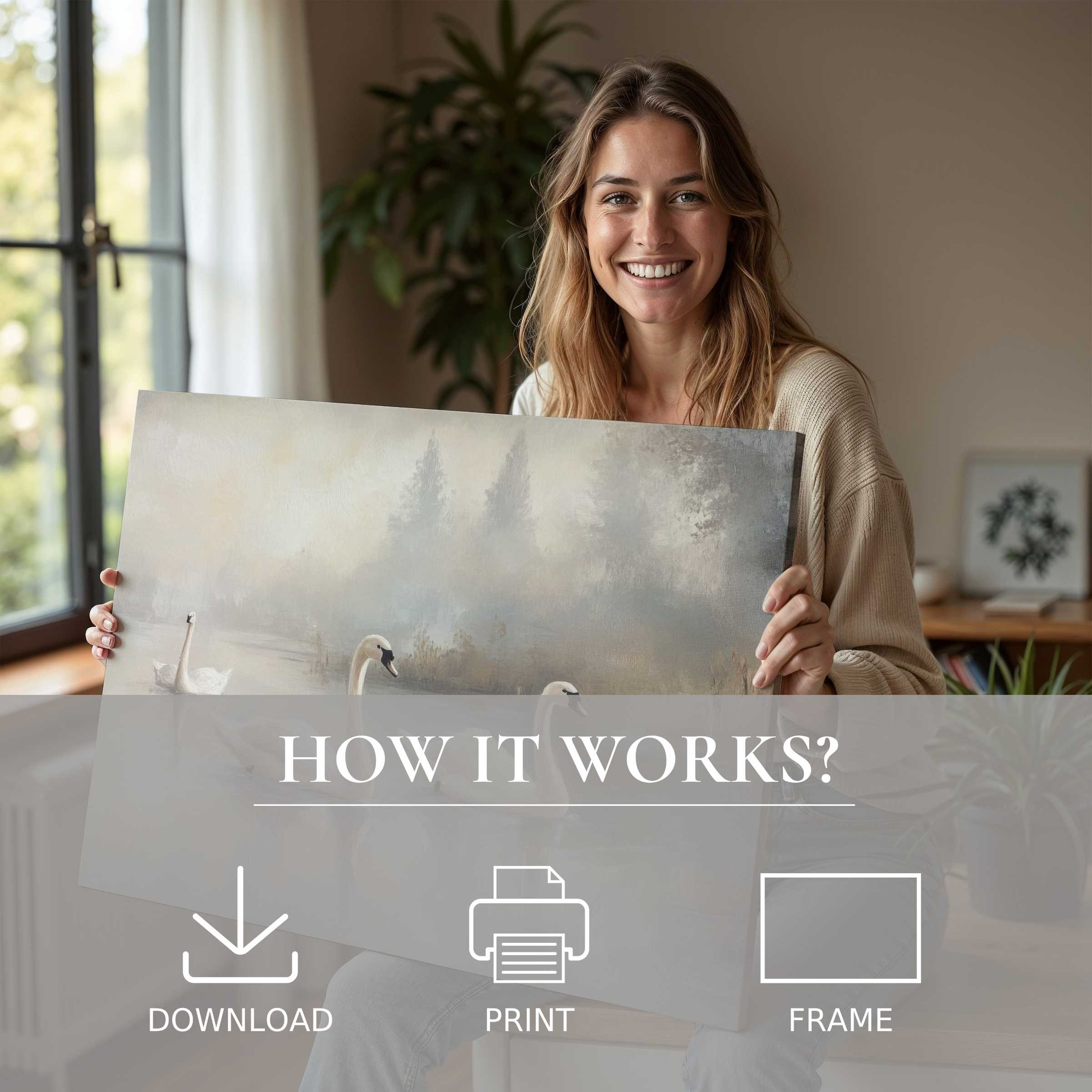 Refined vintage digital art print embraced in a serene modern home, inviting joy and effortless elegance into everyday living