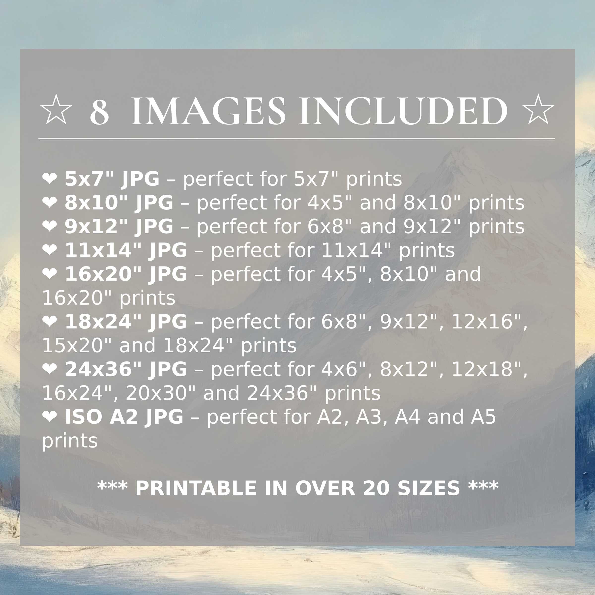 Radiant winter digital print in serene blues and icy whites, delivered in 8 high-quality sizes to enrich any modern interior with elegant versatility