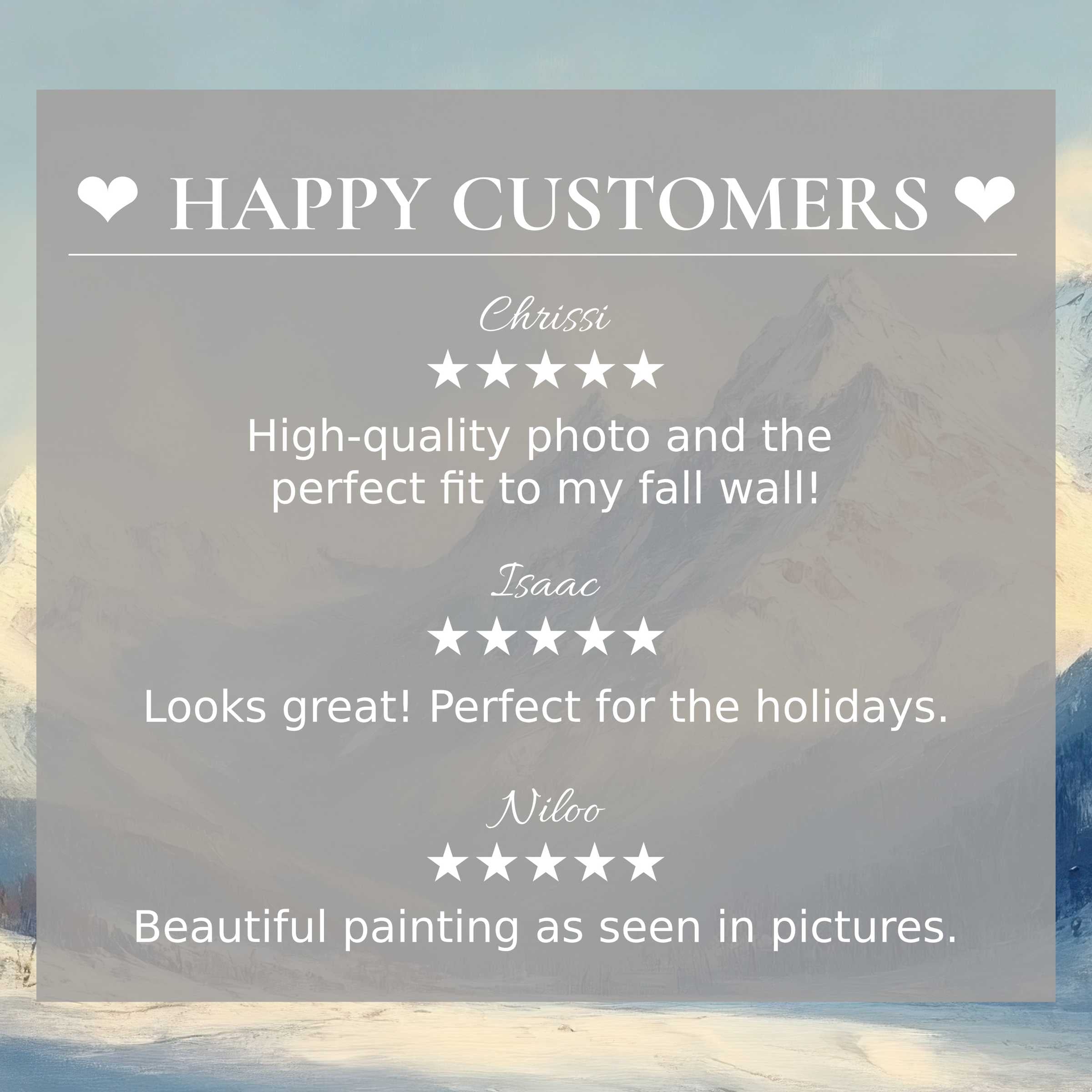 Elegant winter art for Frame TV with mountain hues and happy customer reviews building lasting trust