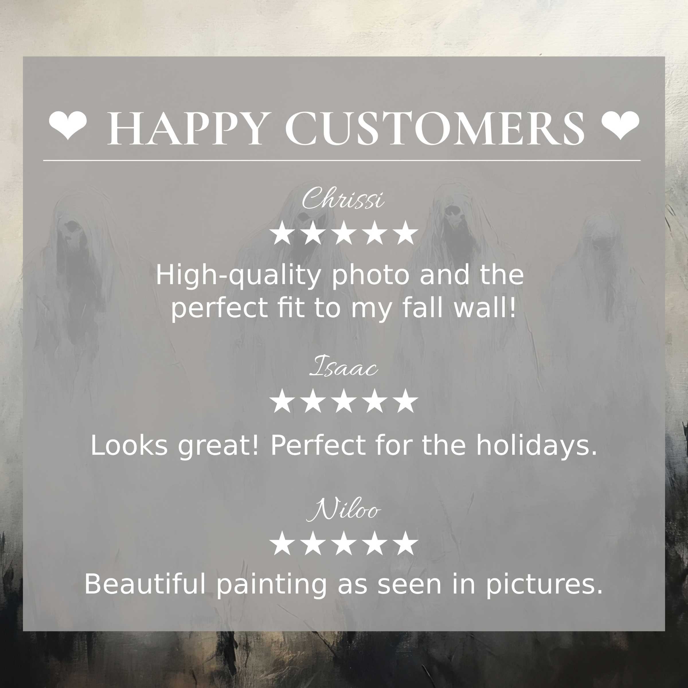 Elegant background with ghostly figures; halloween art for Frame TV builds trust with happy customer reviews