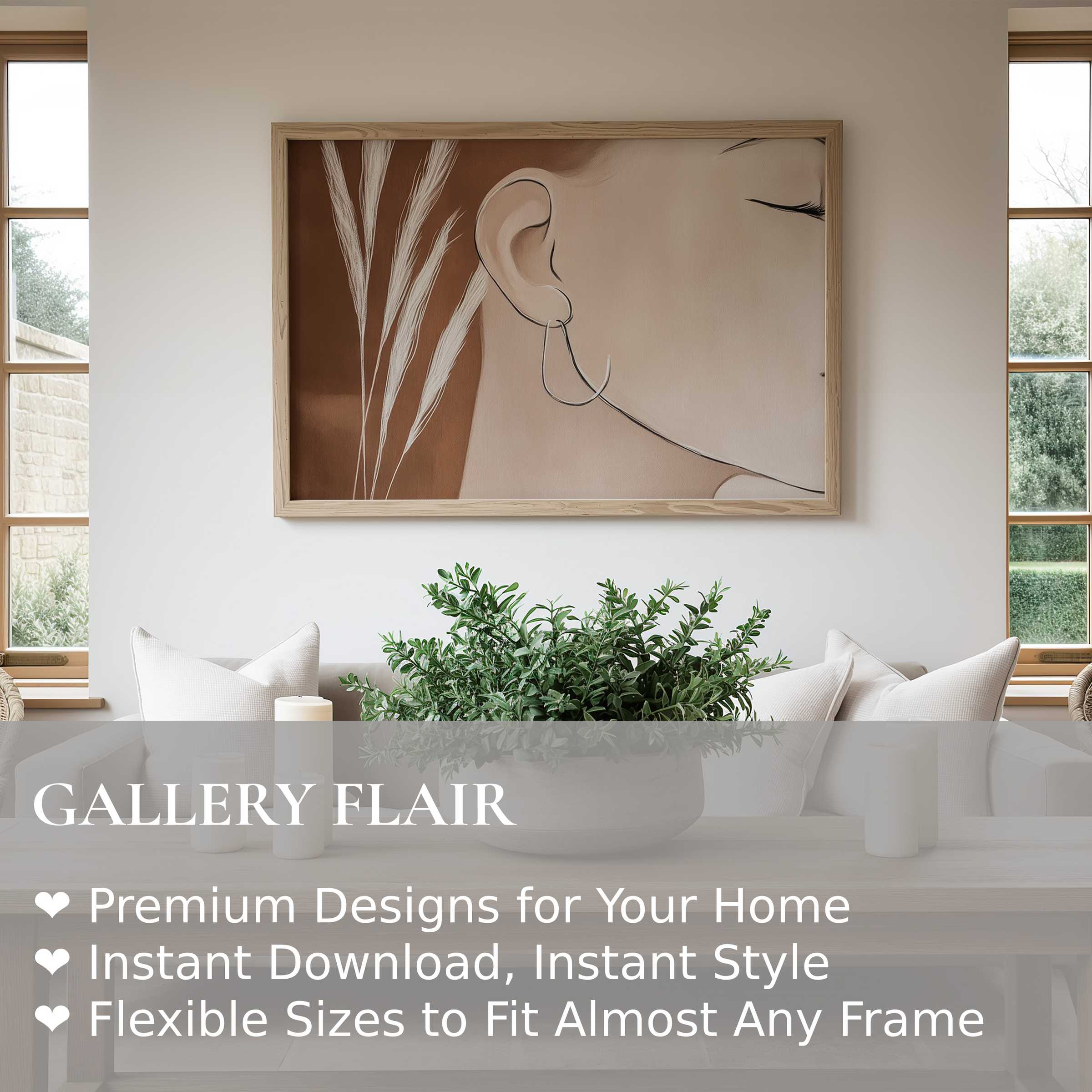 Minimalist wall art print featuring soft, serene female profile in warm neutrals, elevating modern Scandinavian interiors with calming elegance