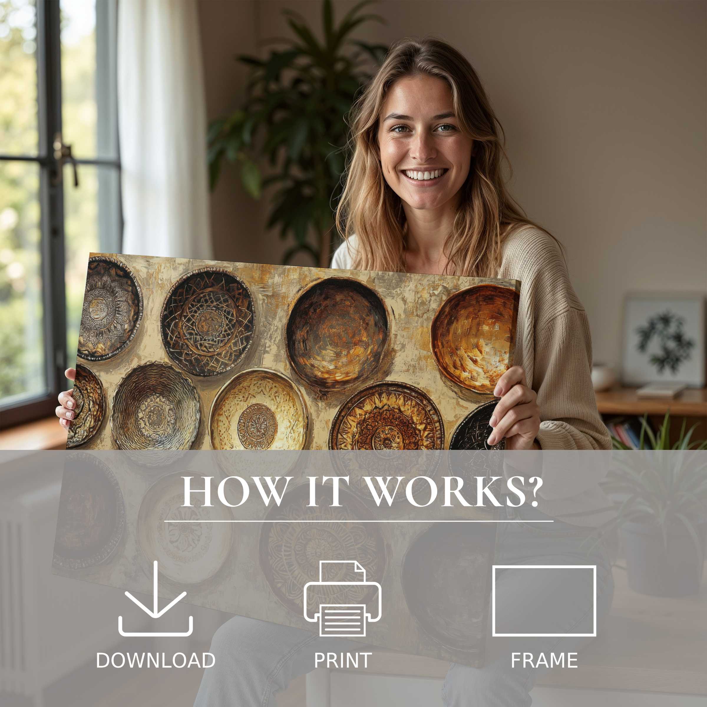 A radiant moment of connection with boho digital art print, bringing warmth and effortless elegance to a modern home