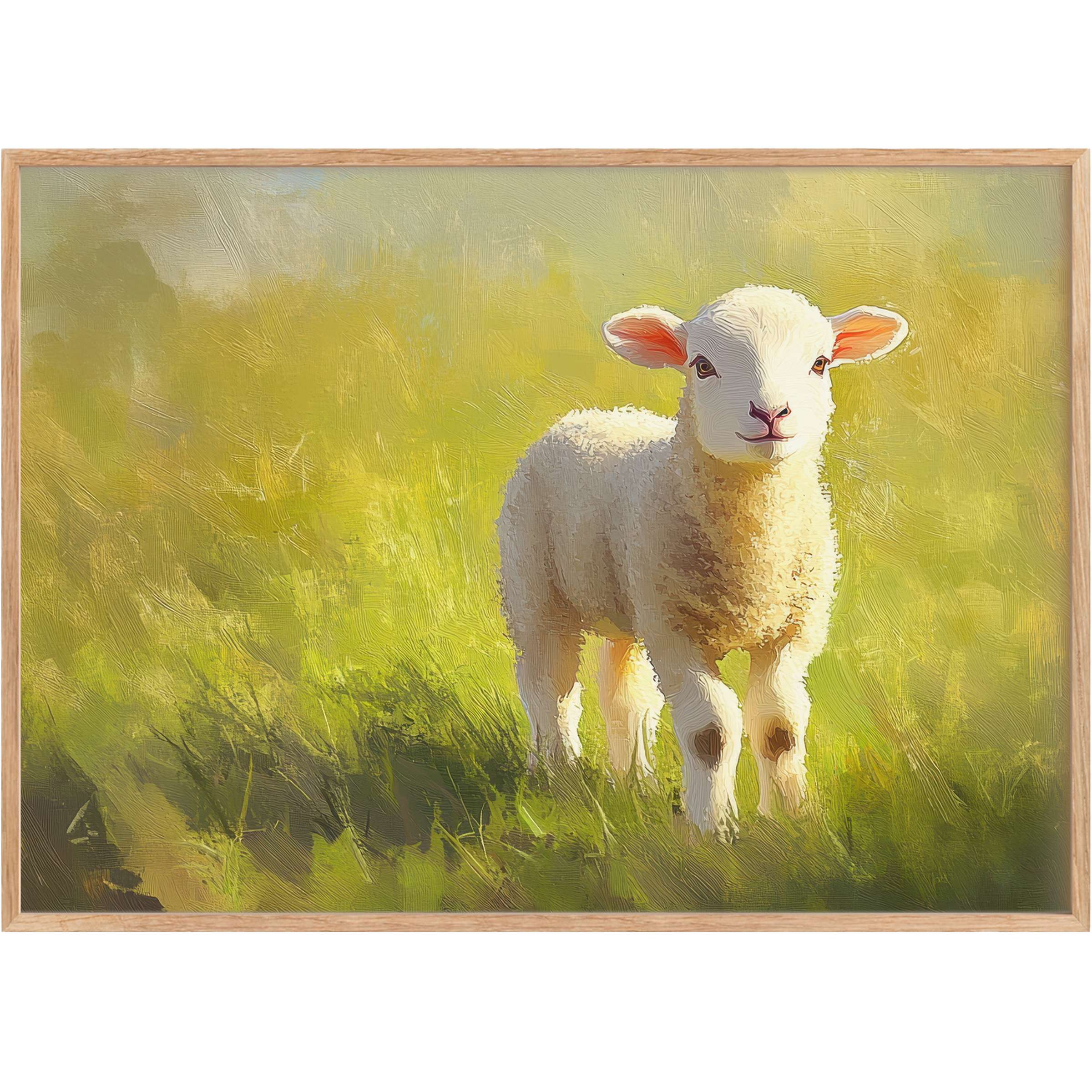 Easter printable wall art featuring a tender lamb bathed in warm golden light, evoking serene springtime joy