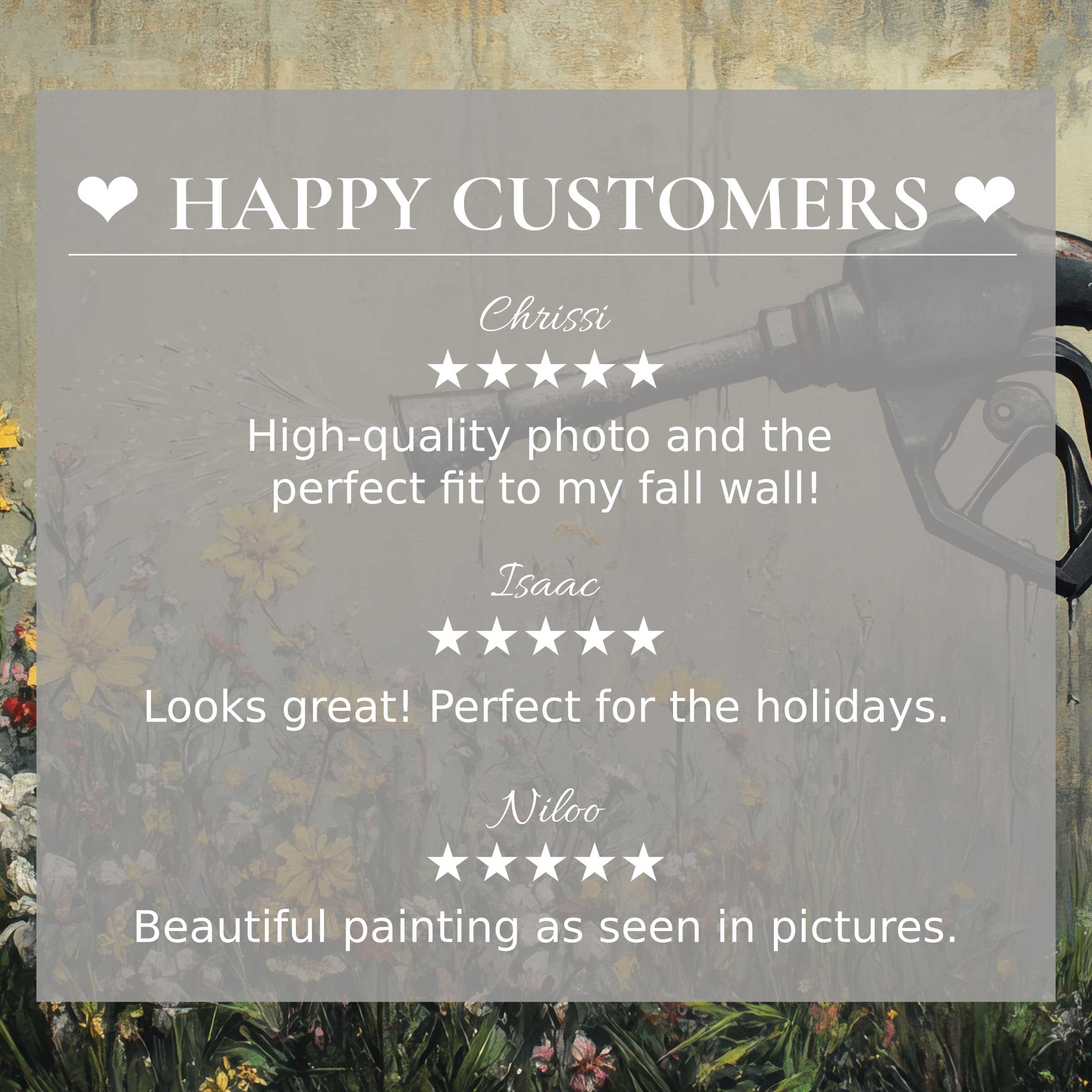 Street art for Frame TV with floral and muted tones, highlighting happy customer reviews and elegant design trust