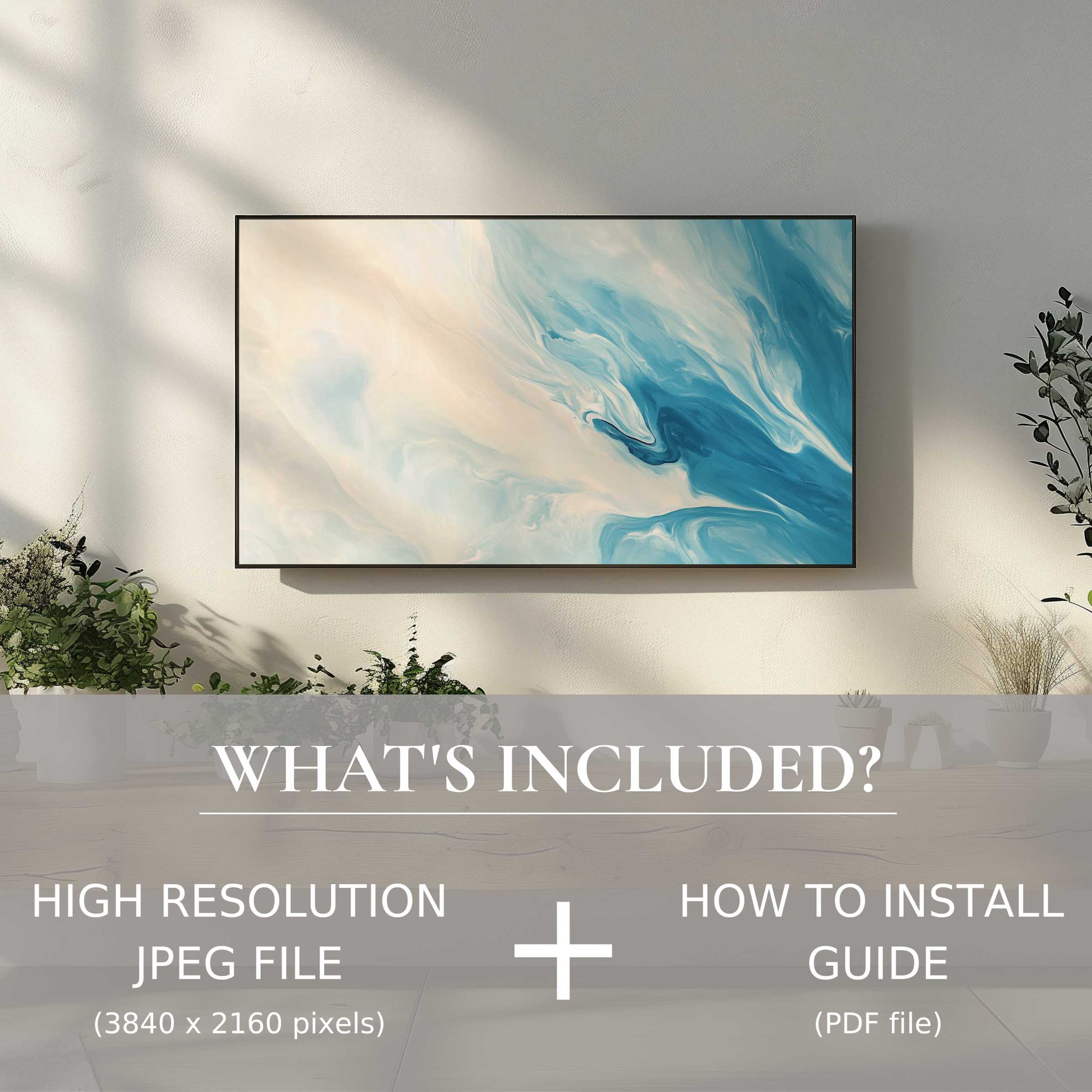 Elegant abstract digital TV art download enhances stylish living spaces with easy digital use and soothing modern colors