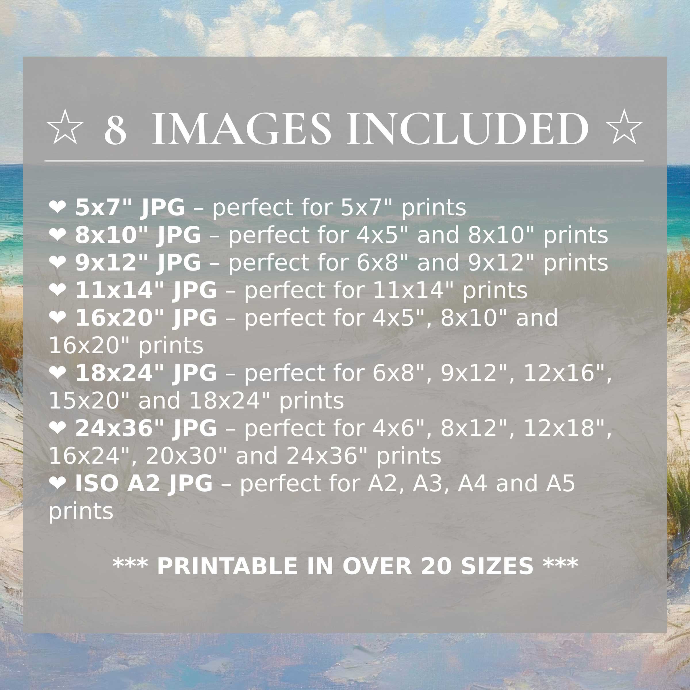 Coastal digital print with radiant blues and soft neutrals, calming modern spaces; includes 8 high-quality sizes for versatile style
