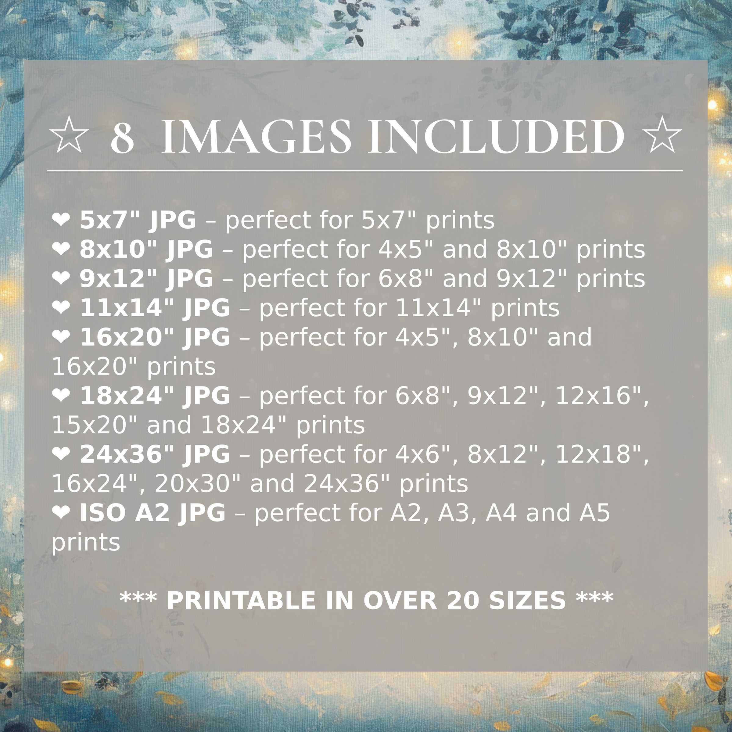 Radiant nursery digital print in soothing blues and soft golds, delivered in 8 high-quality sizes for versatile modern interiors