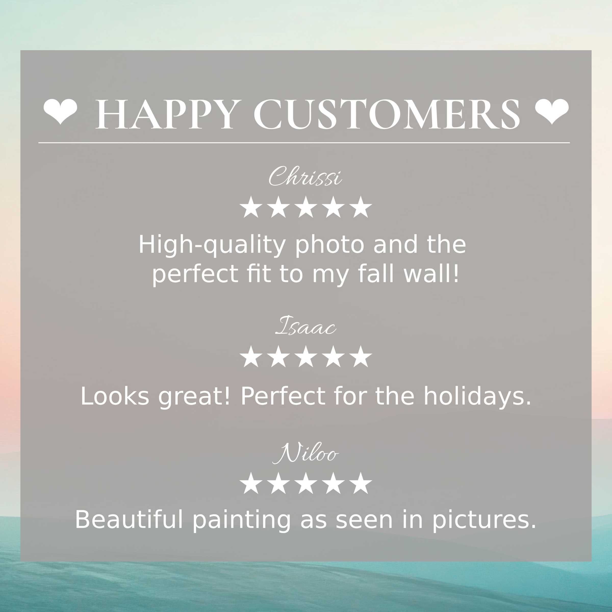 Modern art for Frame TV with abstract sunset hues, showcasing happy customer reviews that inspire trust and elegance