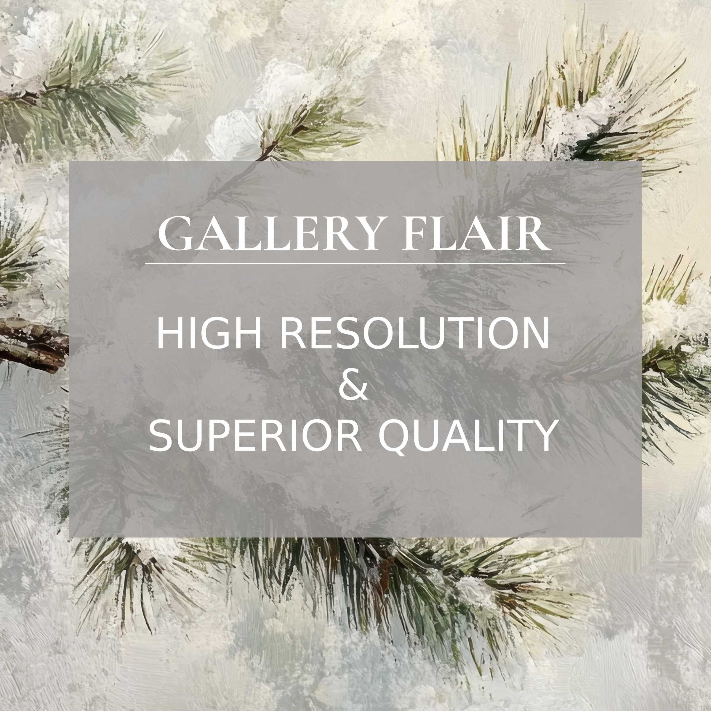 Winter printable art embodying serene snow-dusted pine branches, offering refined texture and radiant detail to elevate modern interiors