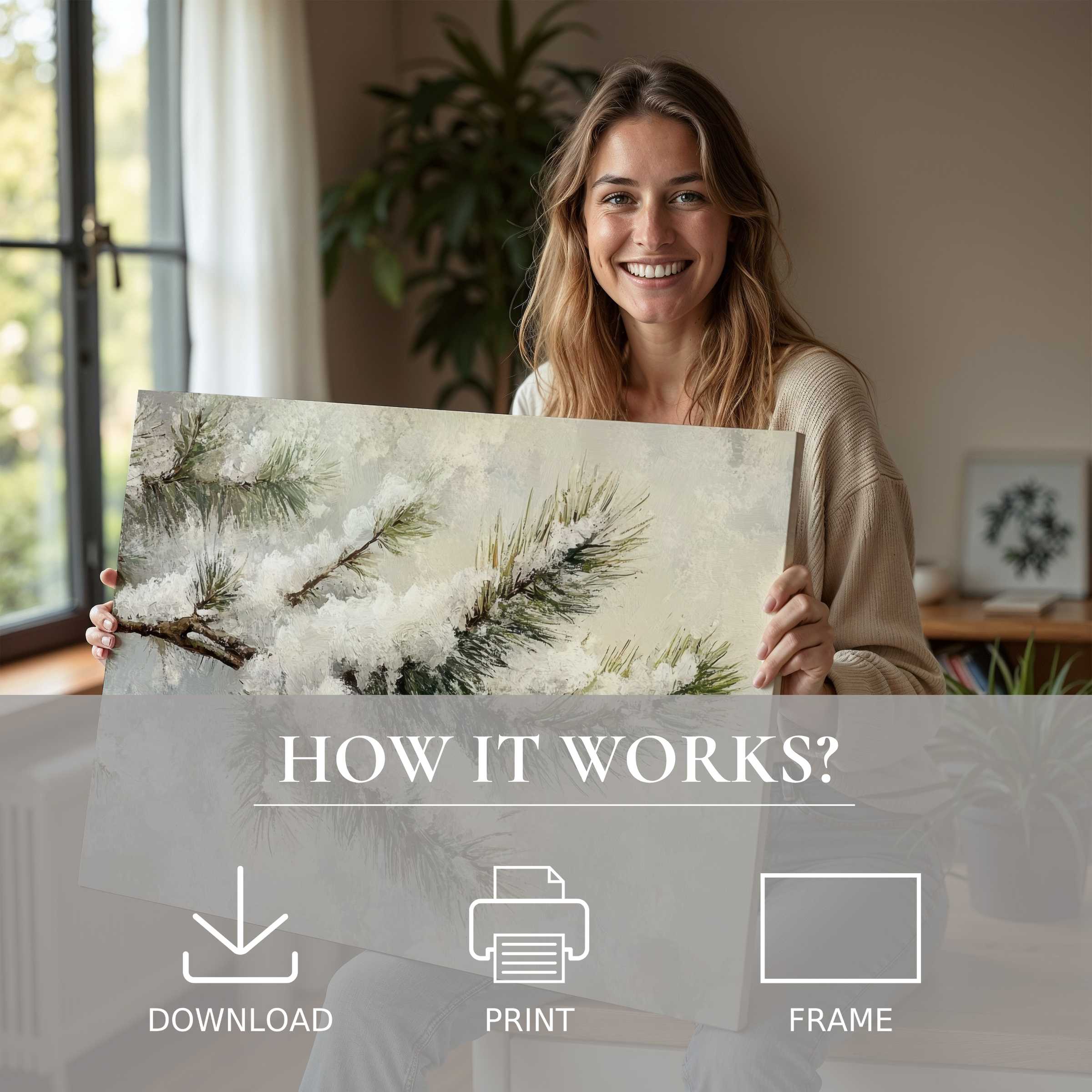 Radiant joy and serene connection illuminate a modern home with this winter digital art print’s soft, snowy embrace