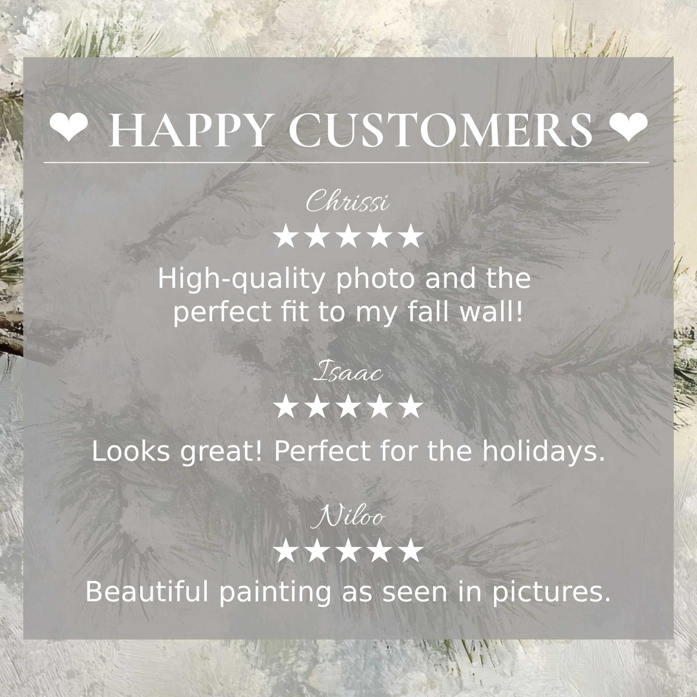Winter art for Frame TV with abstract muted tones, showing happy customer praise to inspire trust and elegance