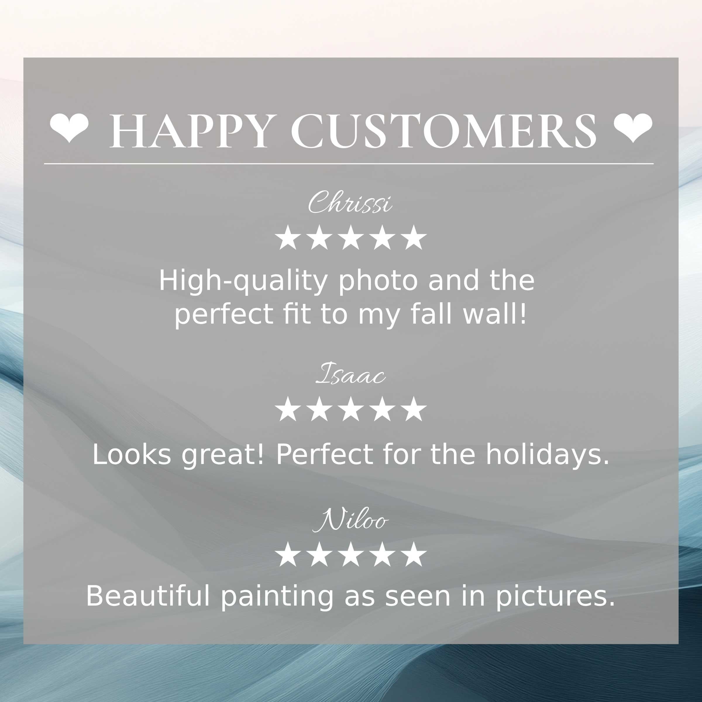 Abstract art for Frame TV with soft blue-gray hues; happy customer reviews build trust and highlight elegant style