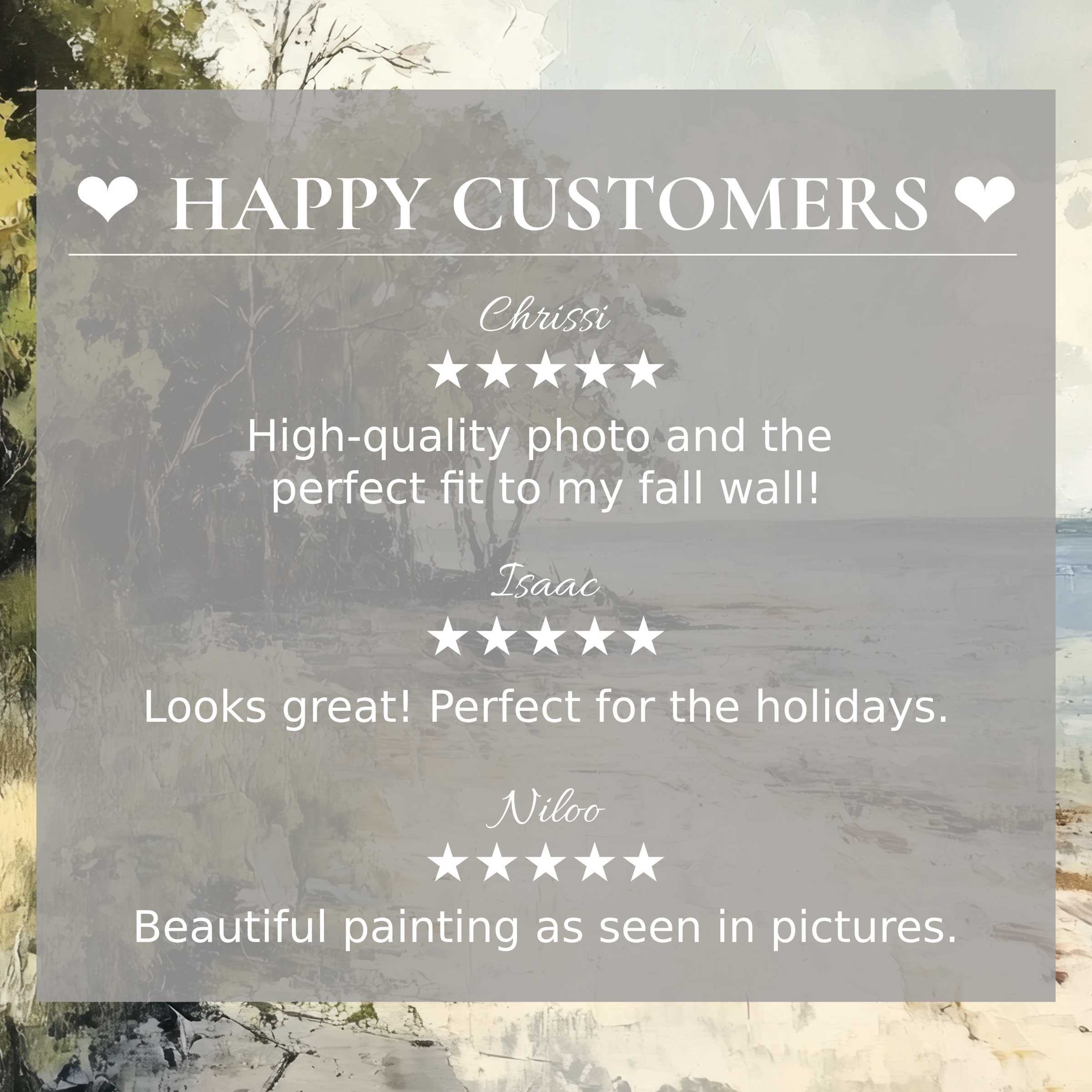 Beach art for Frame TV with abstract sunset tones, showcasing happy customer reviews and elegant trusted design