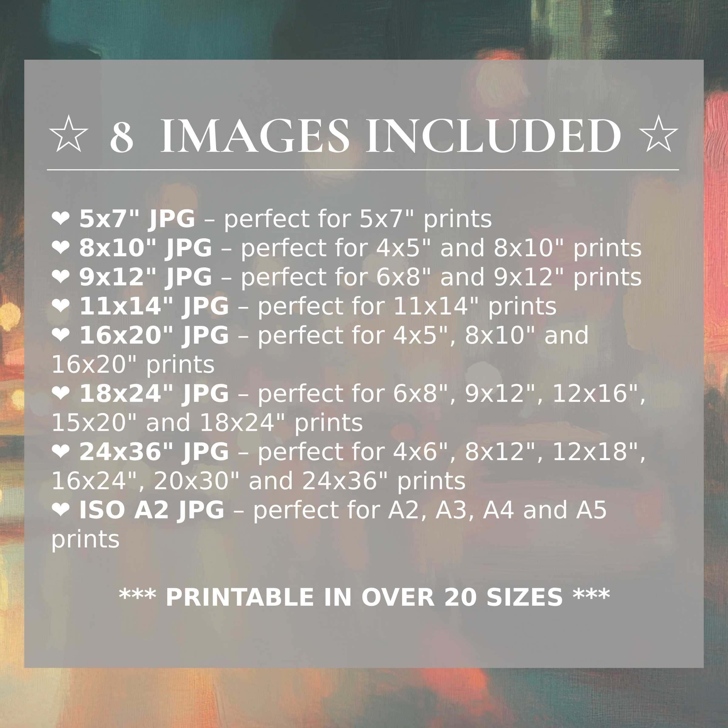 Elevate modern interiors with this urban digital print, radiant in warm ambers and deep teals, including 8 high-quality sizes for versatile styling
