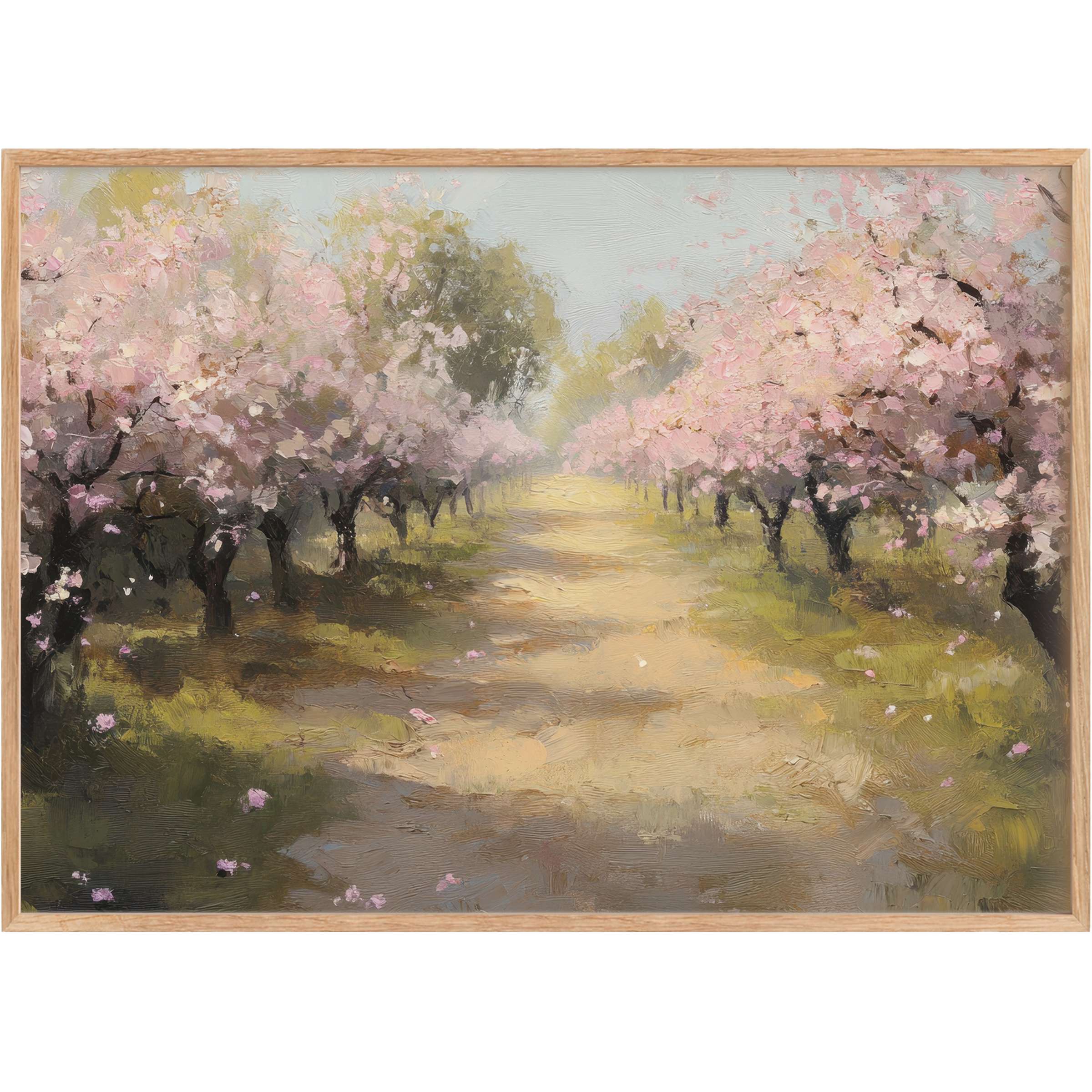 Serene tree printable wall art featuring soft pink blossoms and muted greens, evoking a calming, springtime atmosphere