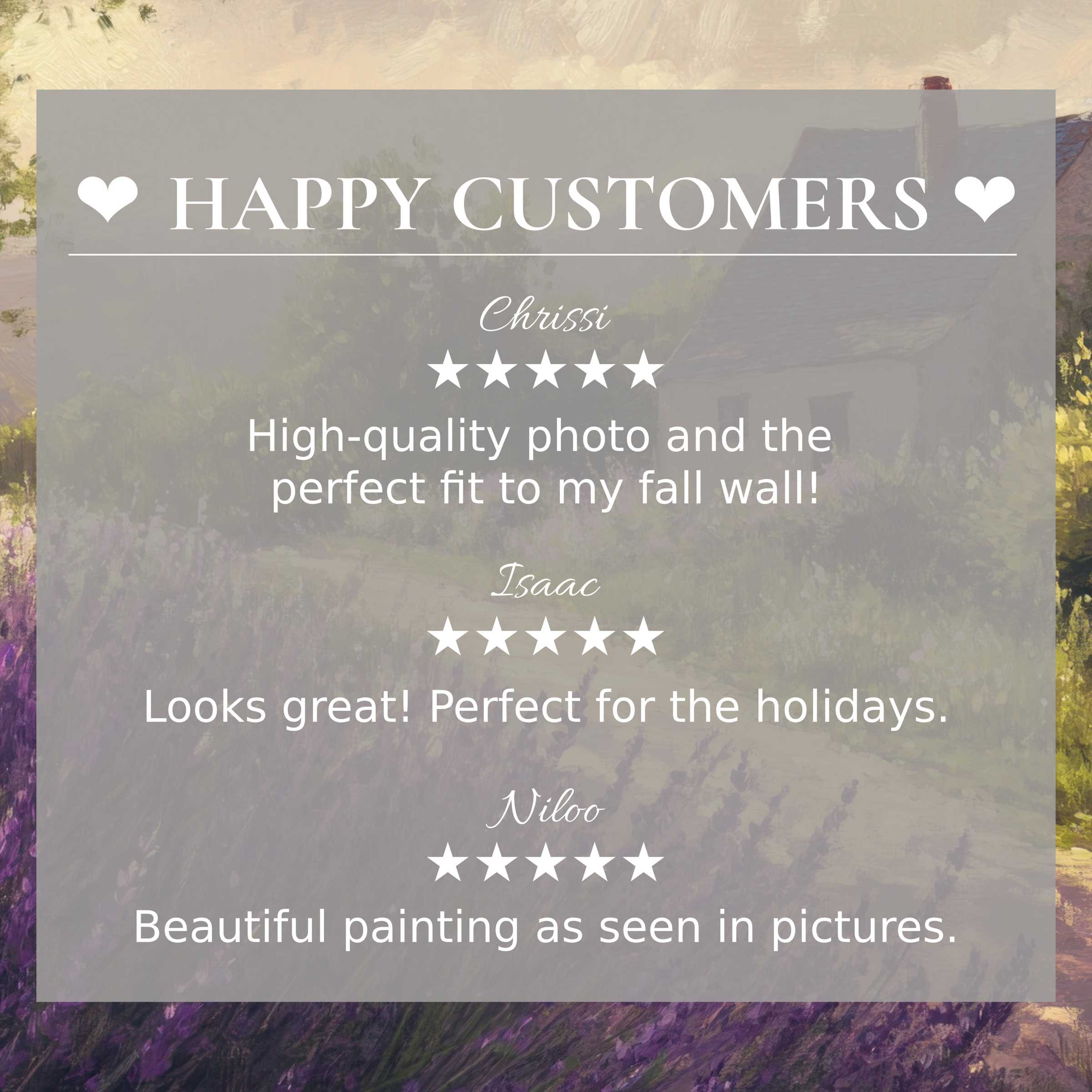 Farmhouse art for Frame TV with abstract sunset hues, showcasing happy customer reviews that inspire trust and elegance