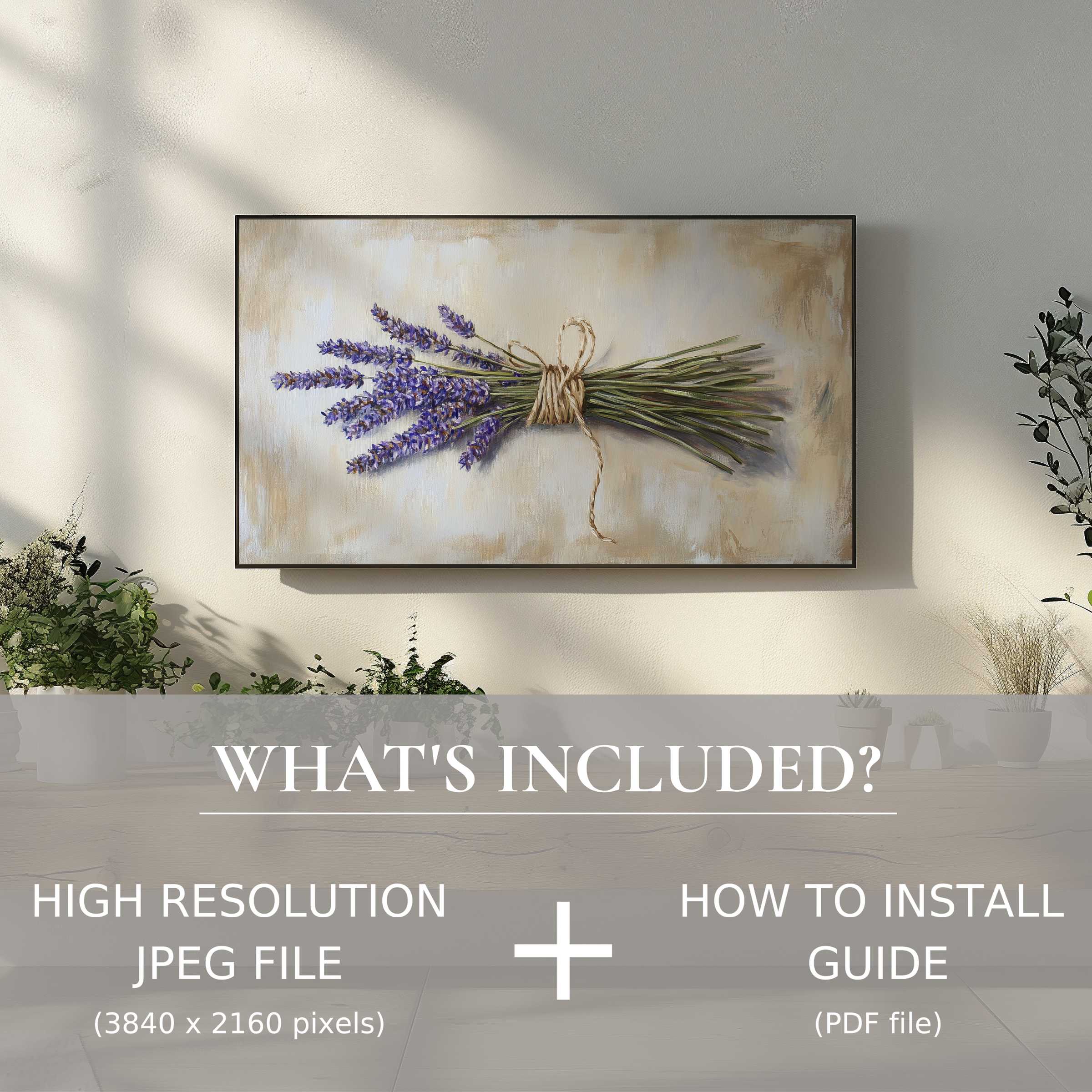 Elegant floral digital TV art download of lavender bouquet, easy to install, perfect to elevate modern living spaces