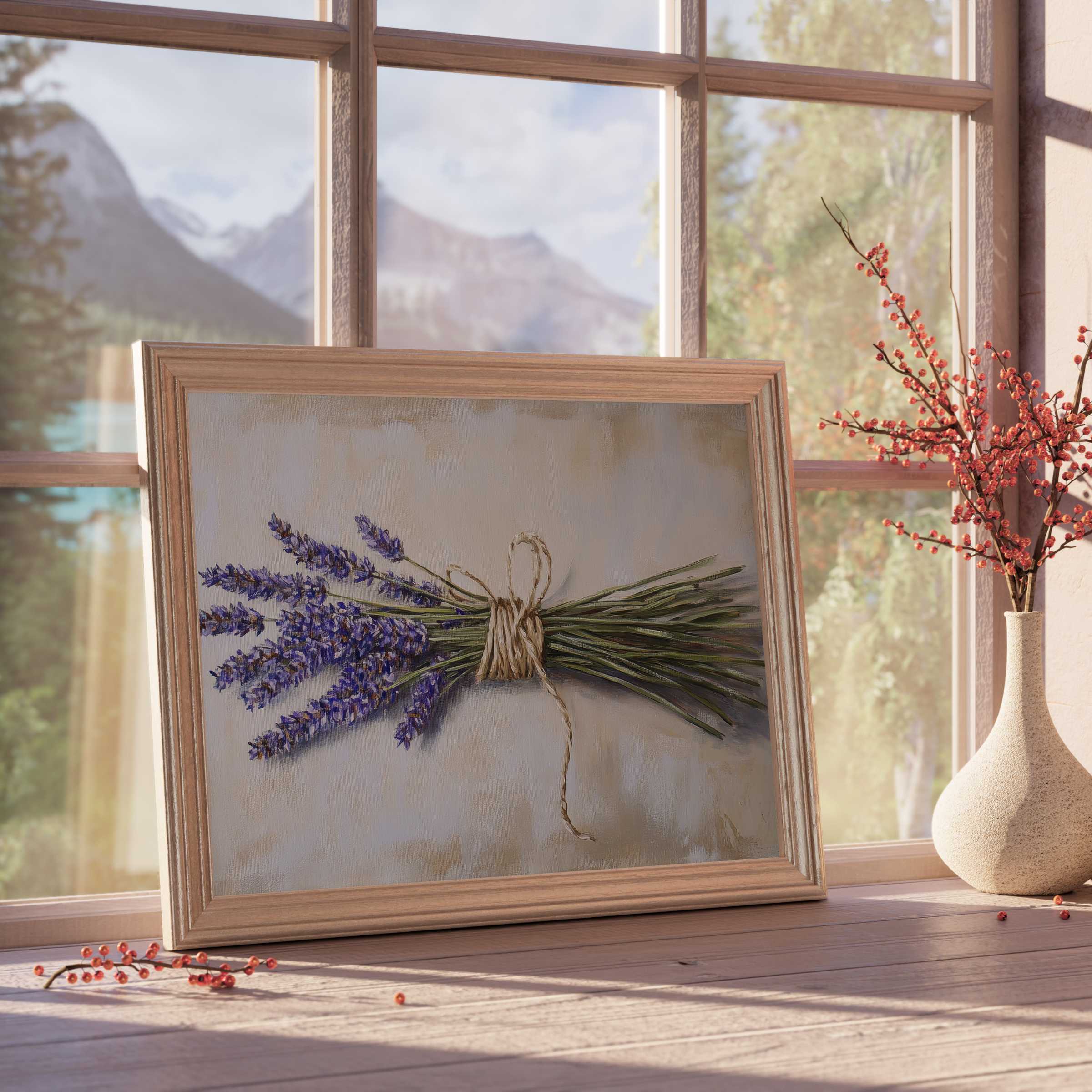 Lavender bouquet floral downloadable art radiates serene elegance, elevating tranquil, curated interiors with timeless botanical charm
