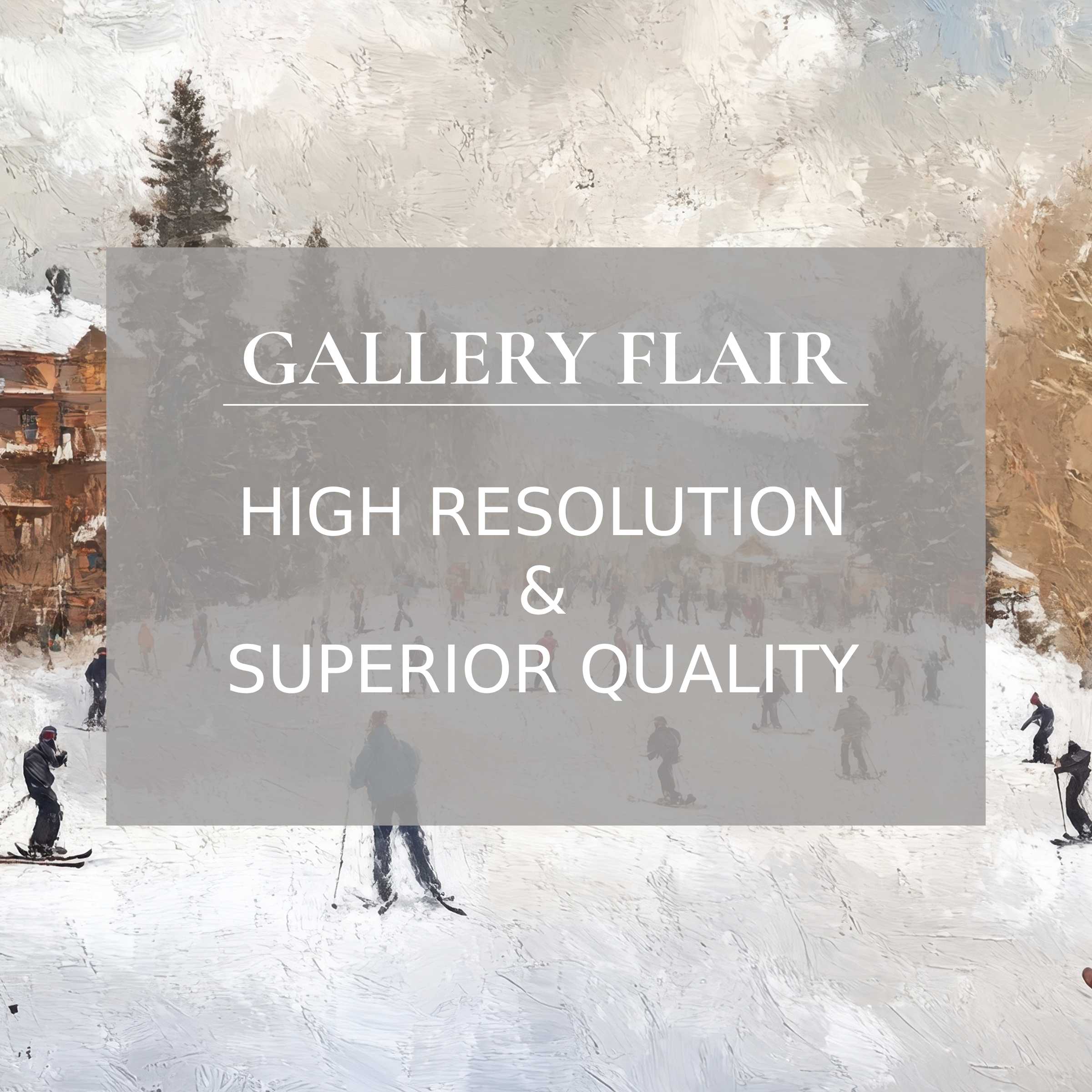 Serene winter printable art showcasing a snowy village scene with refined brushstrokes that elevate modern interiors