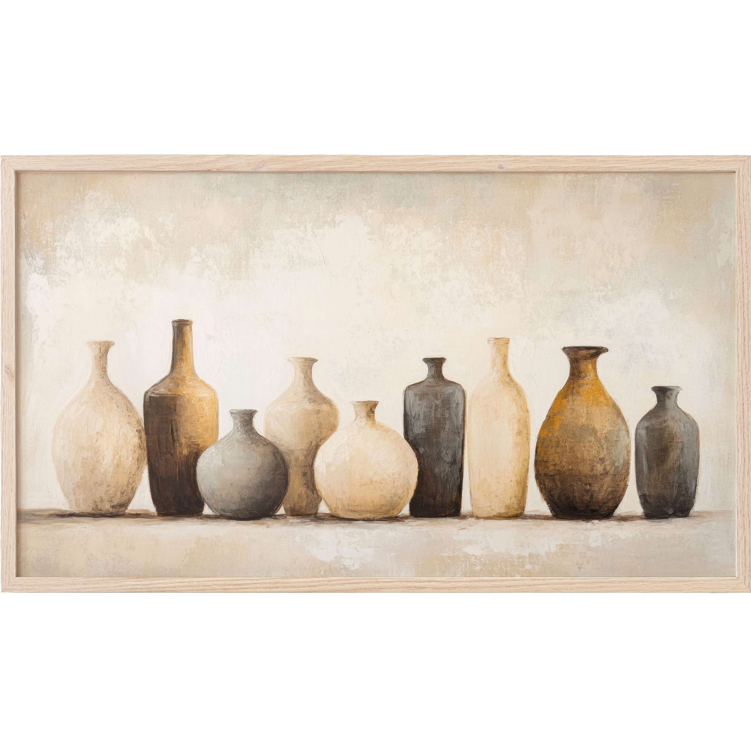Boho Frame TV Art featuring a serene still life of neutral-toned rustic vases in textured beige and brown hues