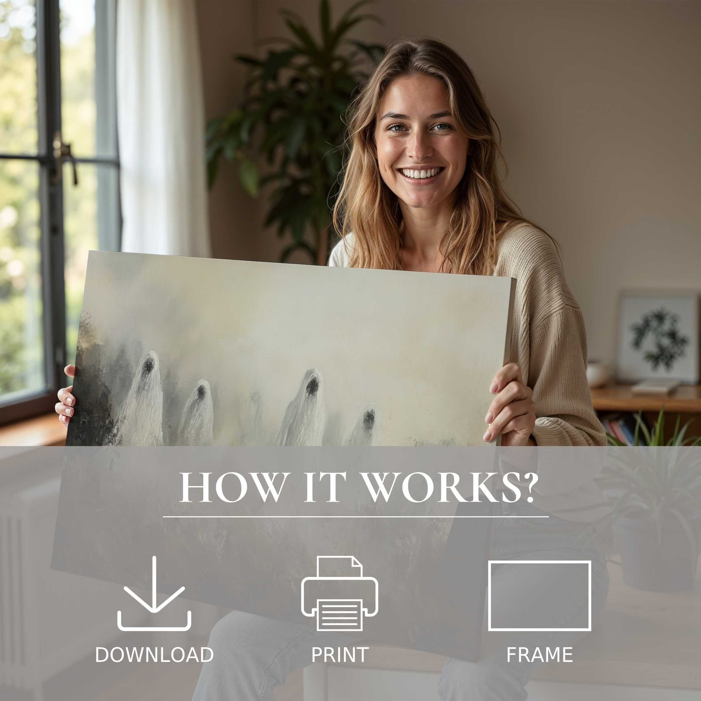 Brightening a modern, serene home with a Halloween digital art print that invites warmth and thoughtful connection through timeless beauty
