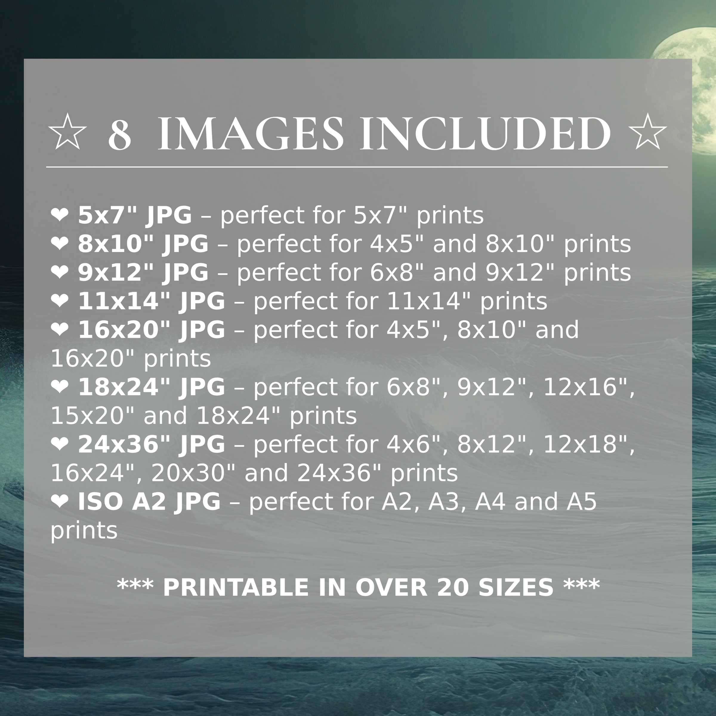 Radiant beach digital print in soothing teal and soft moonlit hues, elevating modern interiors with 8 high-quality image sizes included