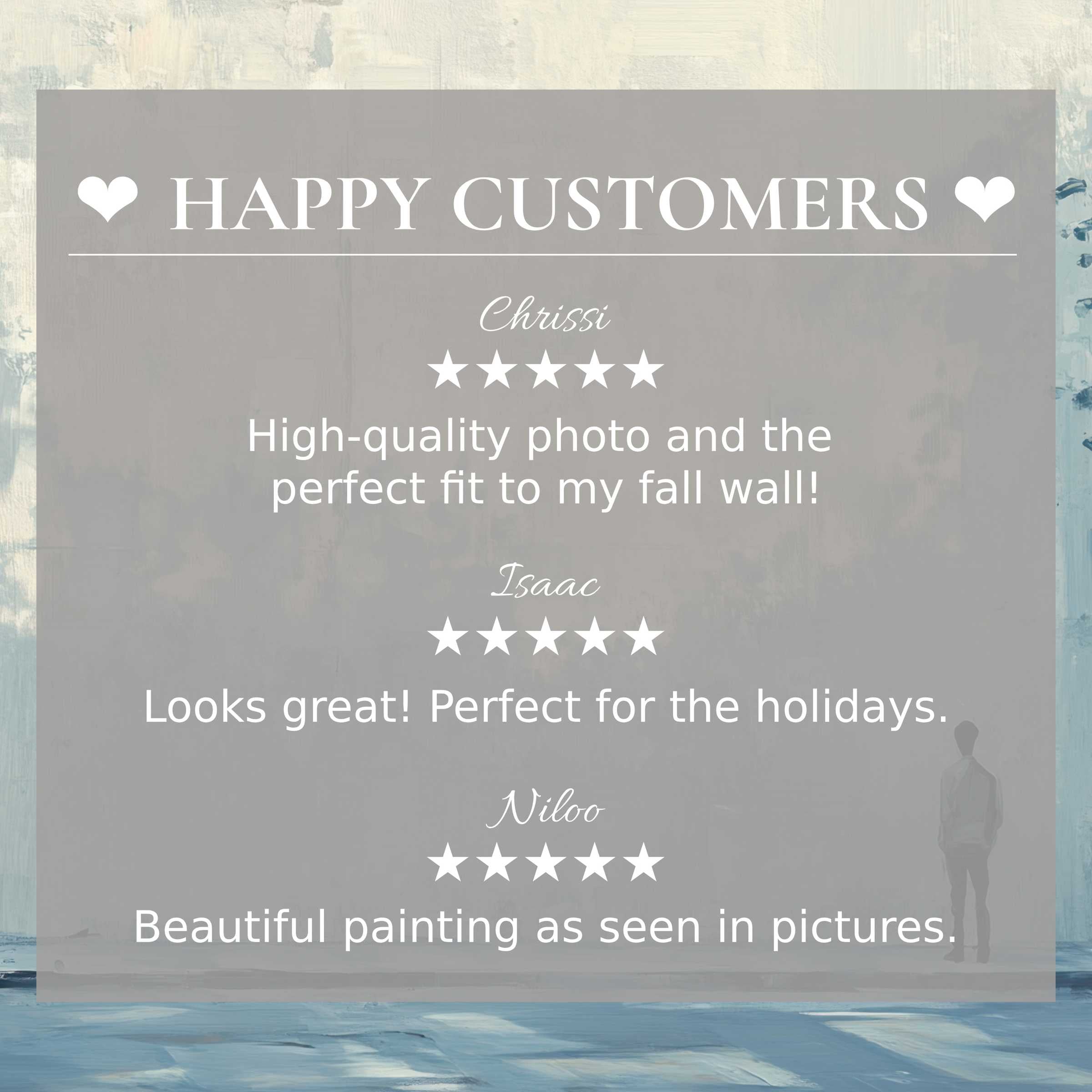 Urban art for Frame TV with abstract sunset hues, showcasing happy customer reviews and refined, elegant design