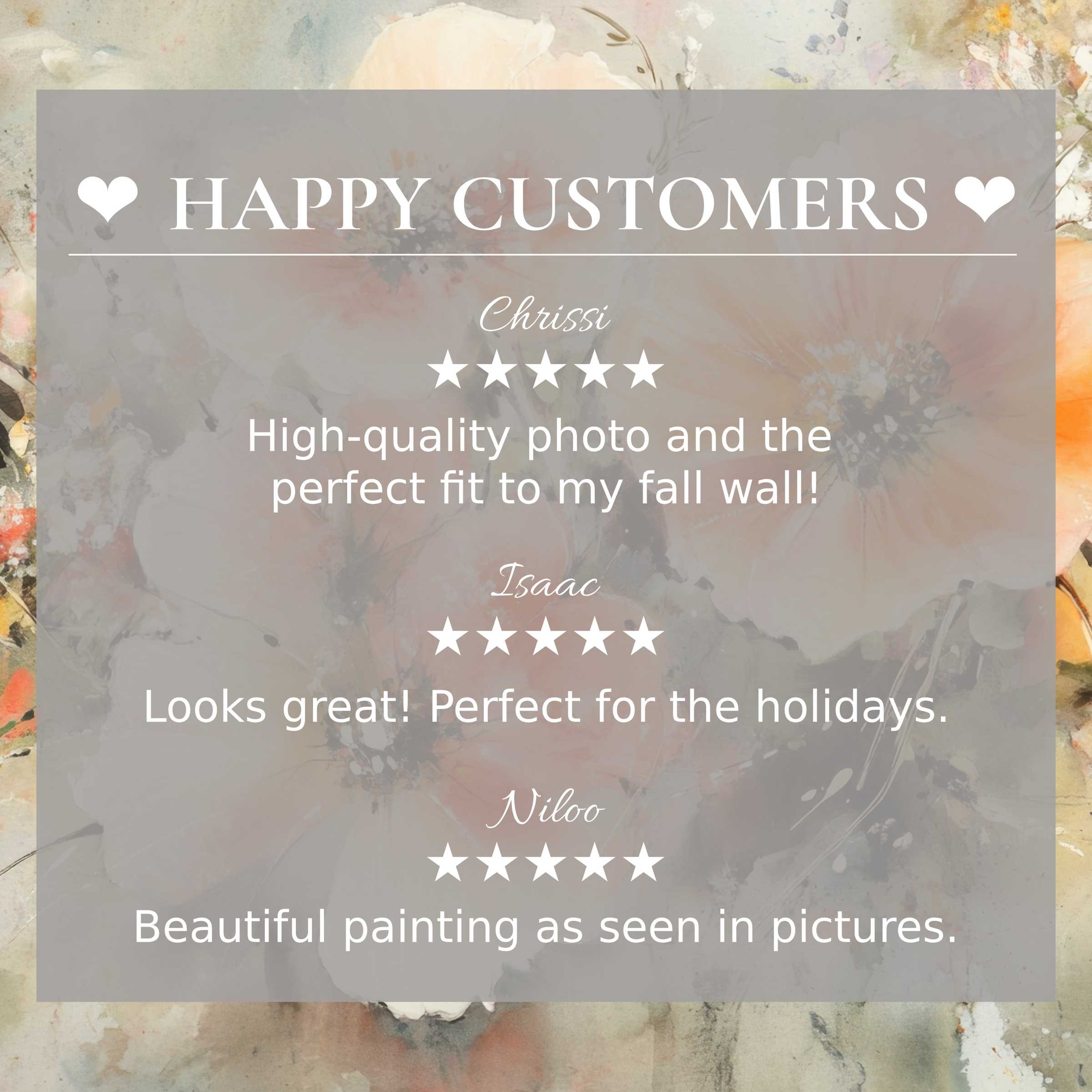 Botanical art for Frame TV with abstract sunset hues; happy customer reviews build trust and highlight elegant design