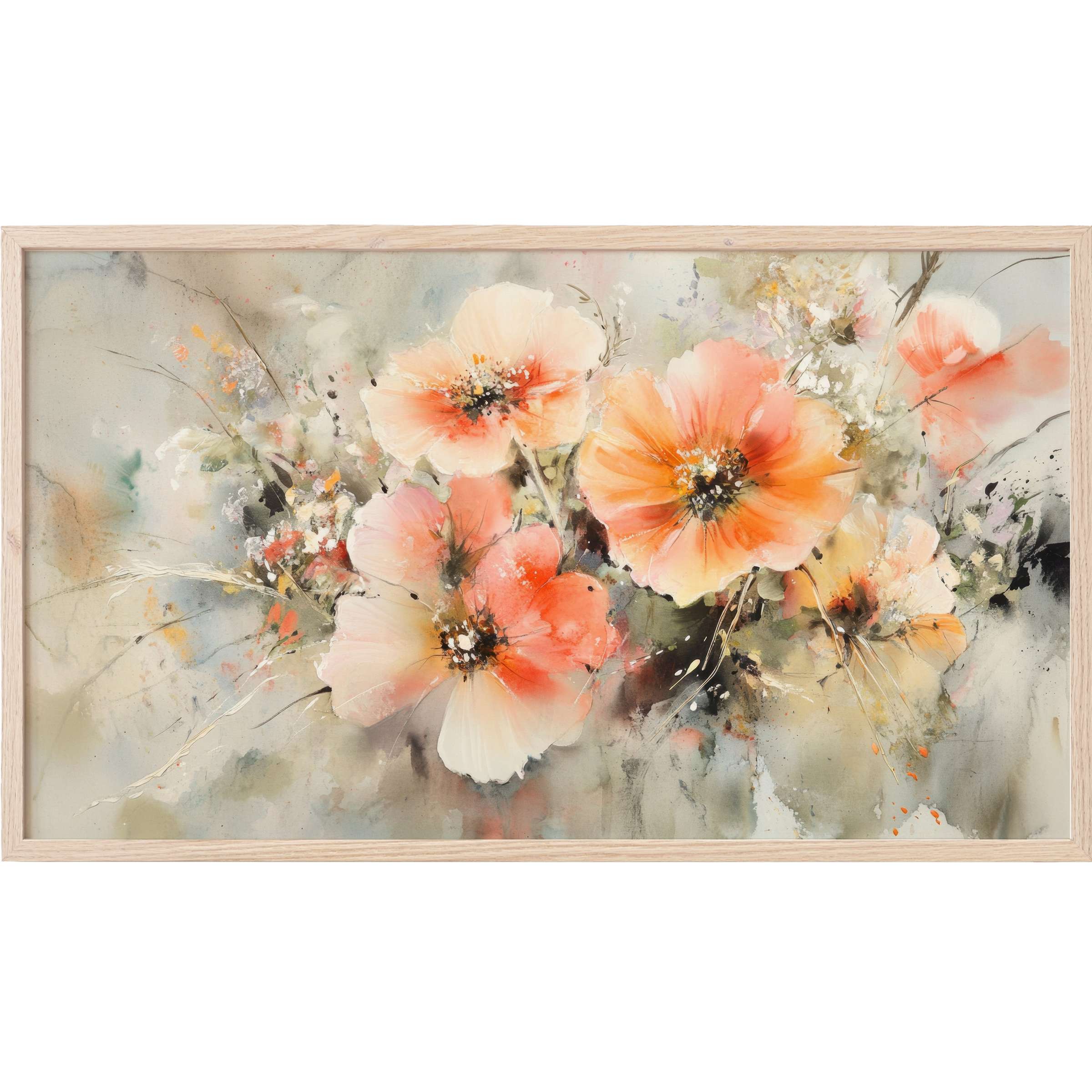 Elegant watercolor floral bouquet in soft peach and cream tones with subtle greens, botanical Frame TV Art