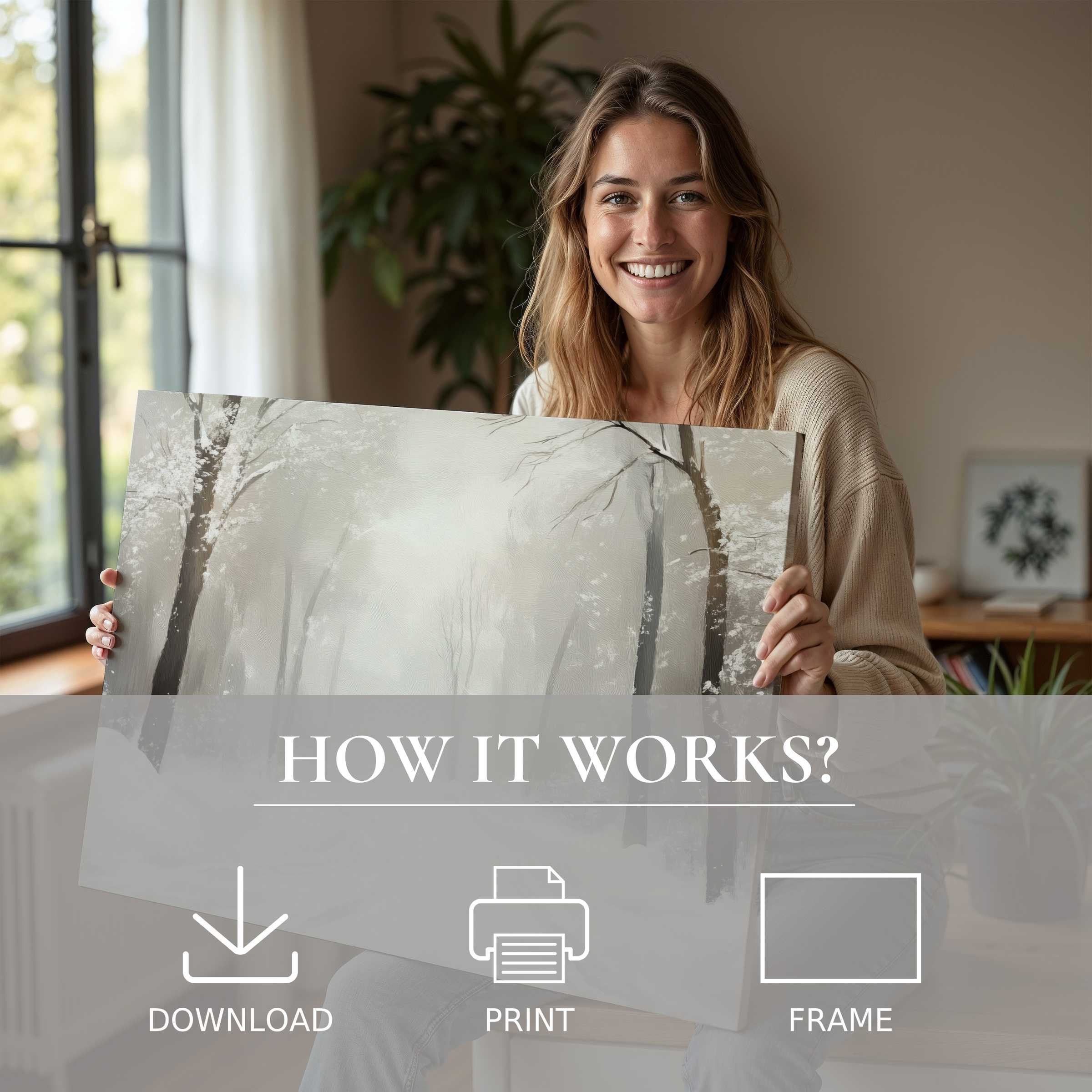 A tree digital art print brings serene harmony and joy into a modern home, effortlessly enriching everyday life