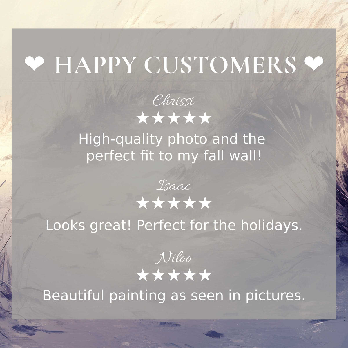 Coastal art for Frame TV with abstract sunset hues; happy customer reviews build trust in elegant home decor