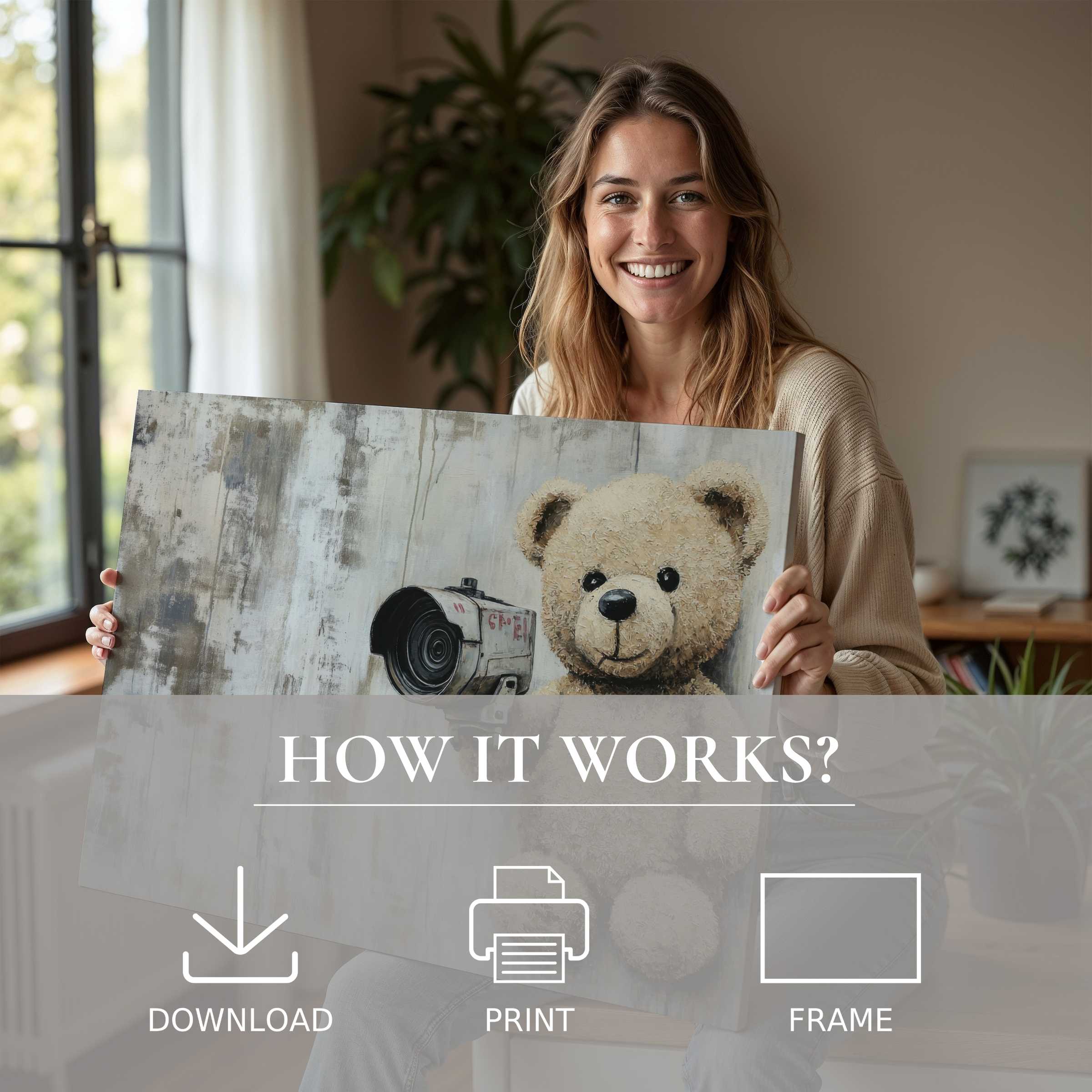 A joyful moment of art’s quiet power: street art digital art print transforming a modern home with serene, effortless style