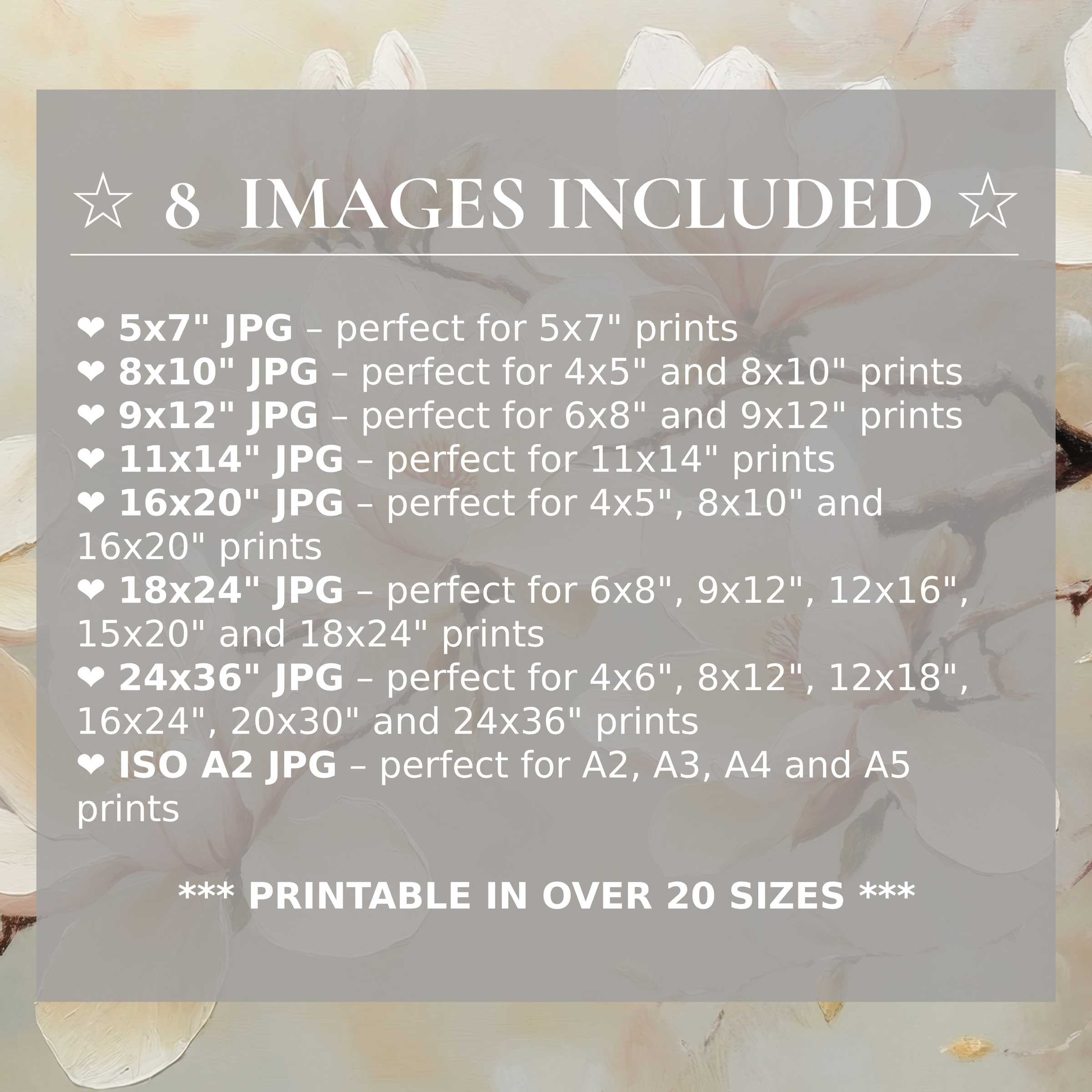Radiant floral digital print in soft whites and warm neutrals, offered in 8 high-quality sizes to elevate modern interiors with timeless elegance and versatile style