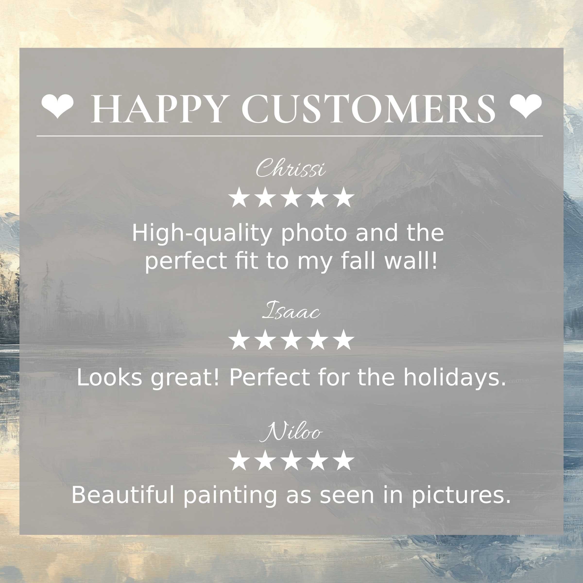 Elegant landscape art for Frame TV with abstract blue-gray tones; happy customer reviews build trust and allure