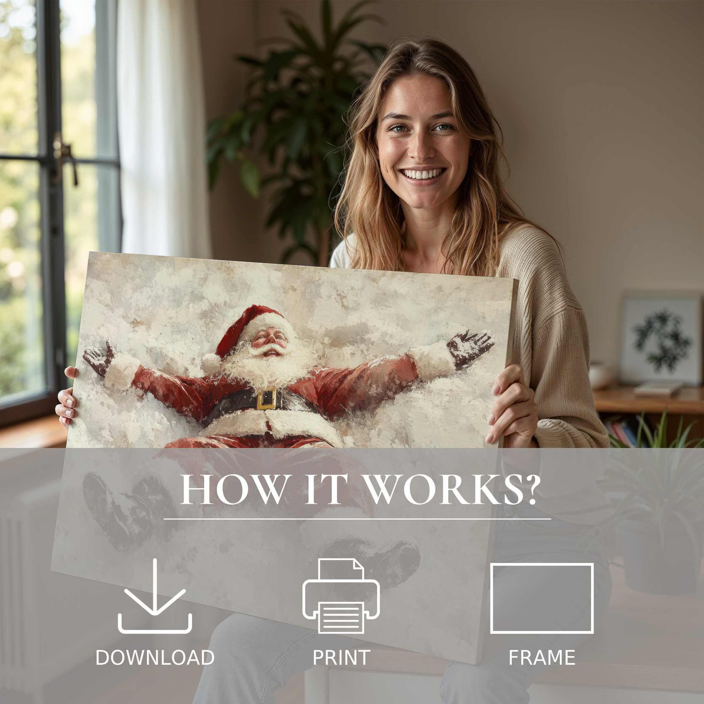 Warmth and joy radiate in a modern home as a Christmas digital art print transforms the space with timeless festive charm