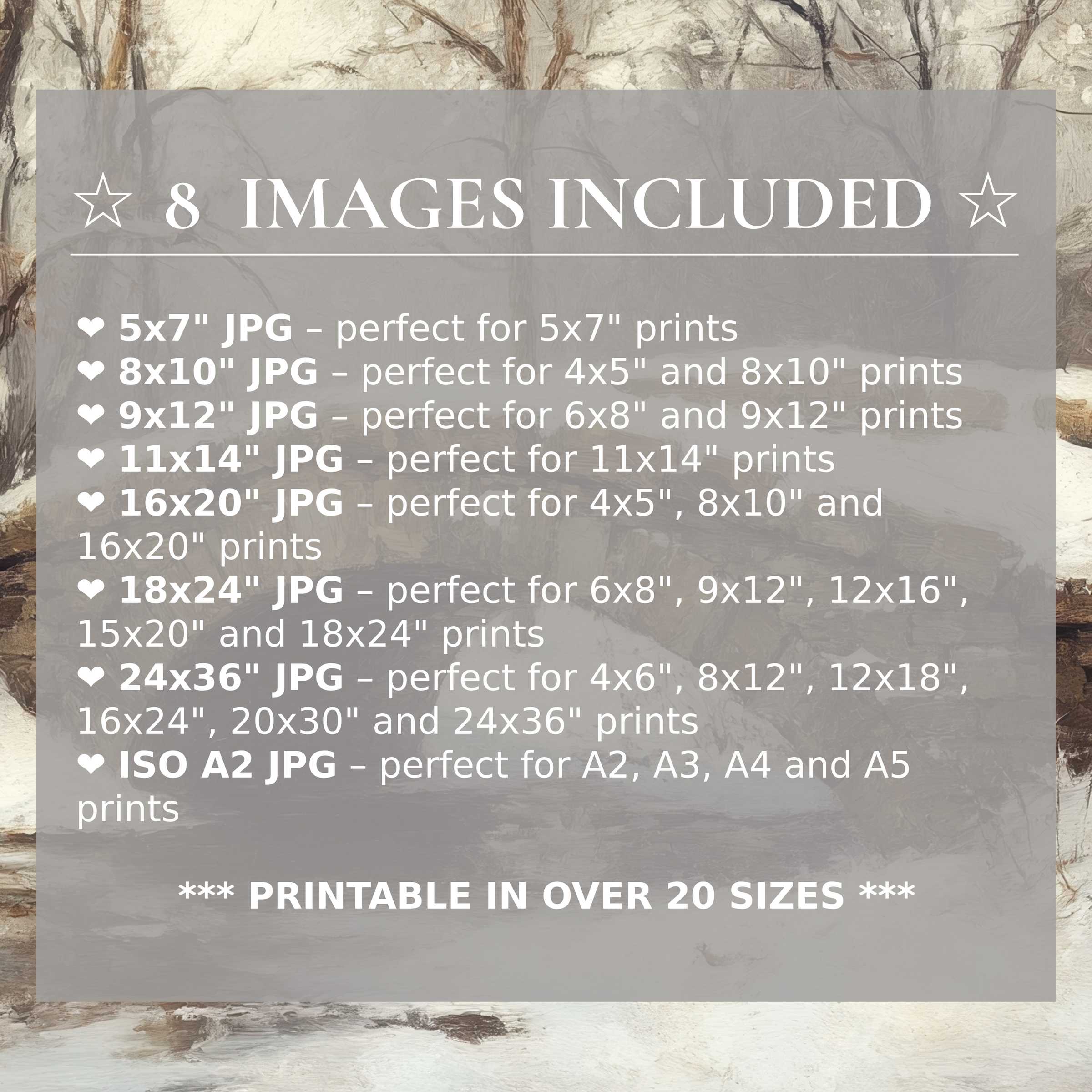 Winter digital print radiates serene earth tones and soft neutrals, elevating modern interiors with calming elegance Includes 8 high-quality sizes for flexible, stylish decor