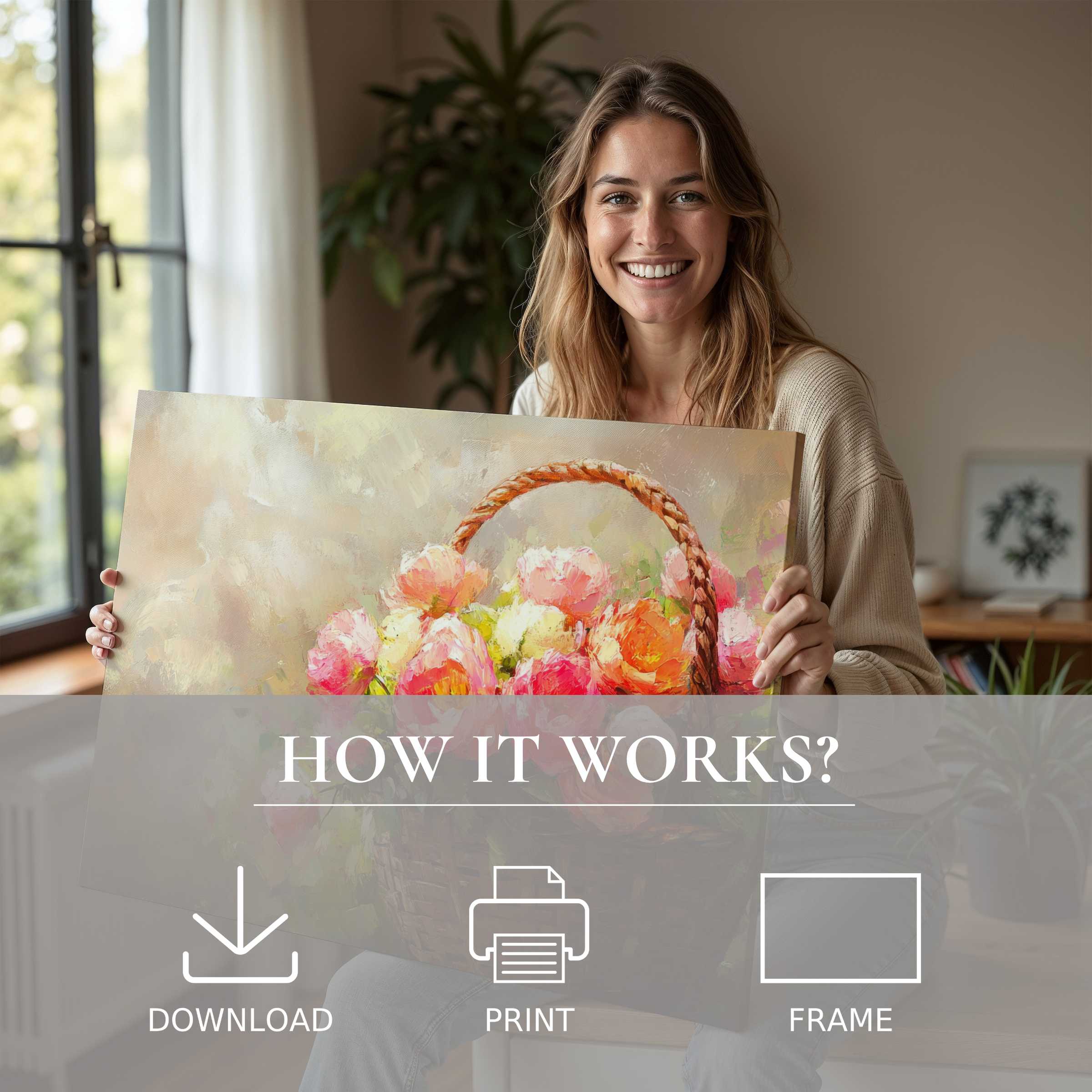 A serene moment of joy with an Easter digital art print blooming in warm pastels, enriching a modern home with effortless elegance