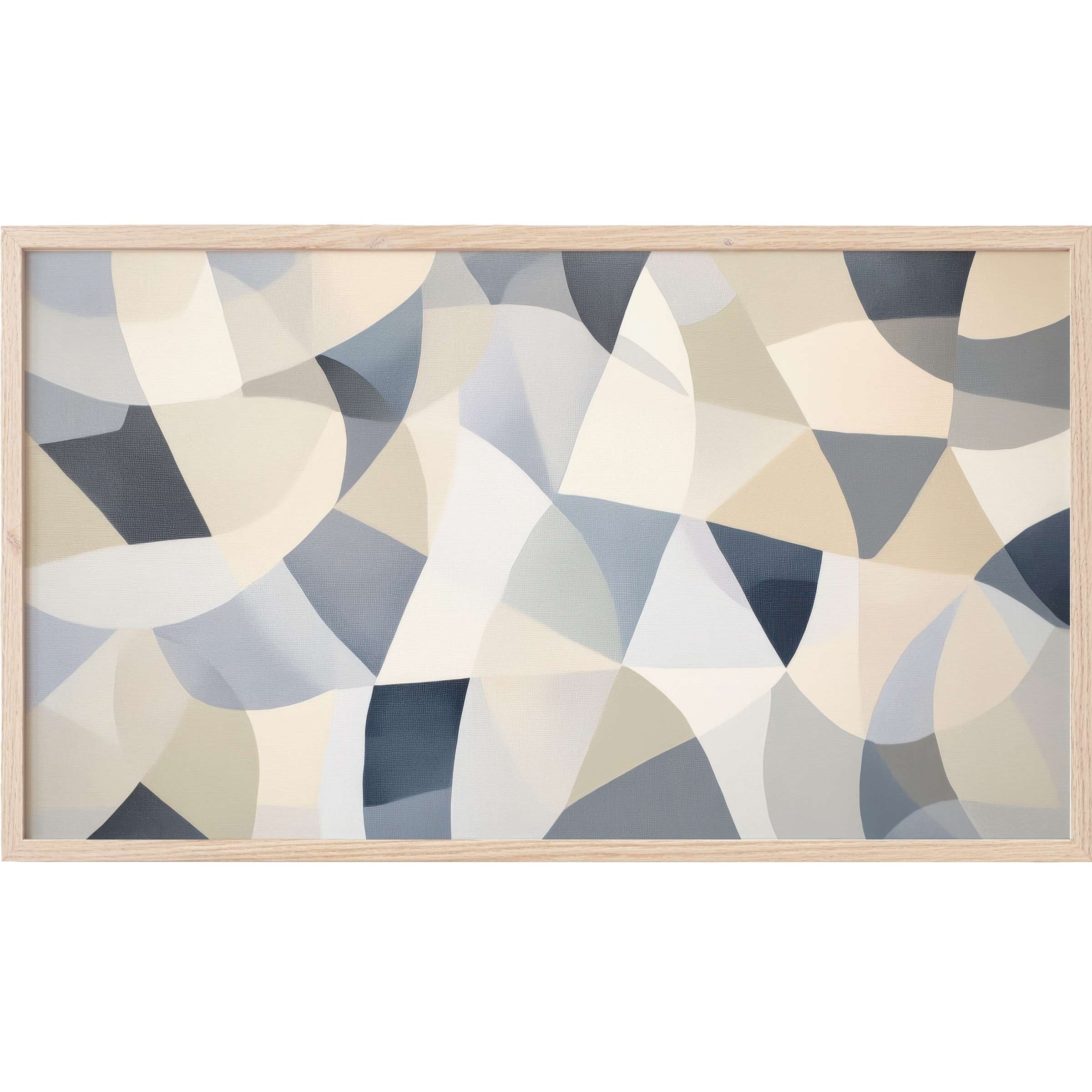 Elegant abstract Frame TV Art with soft beige, gray, and cream shapes in a fluid, modern composition
