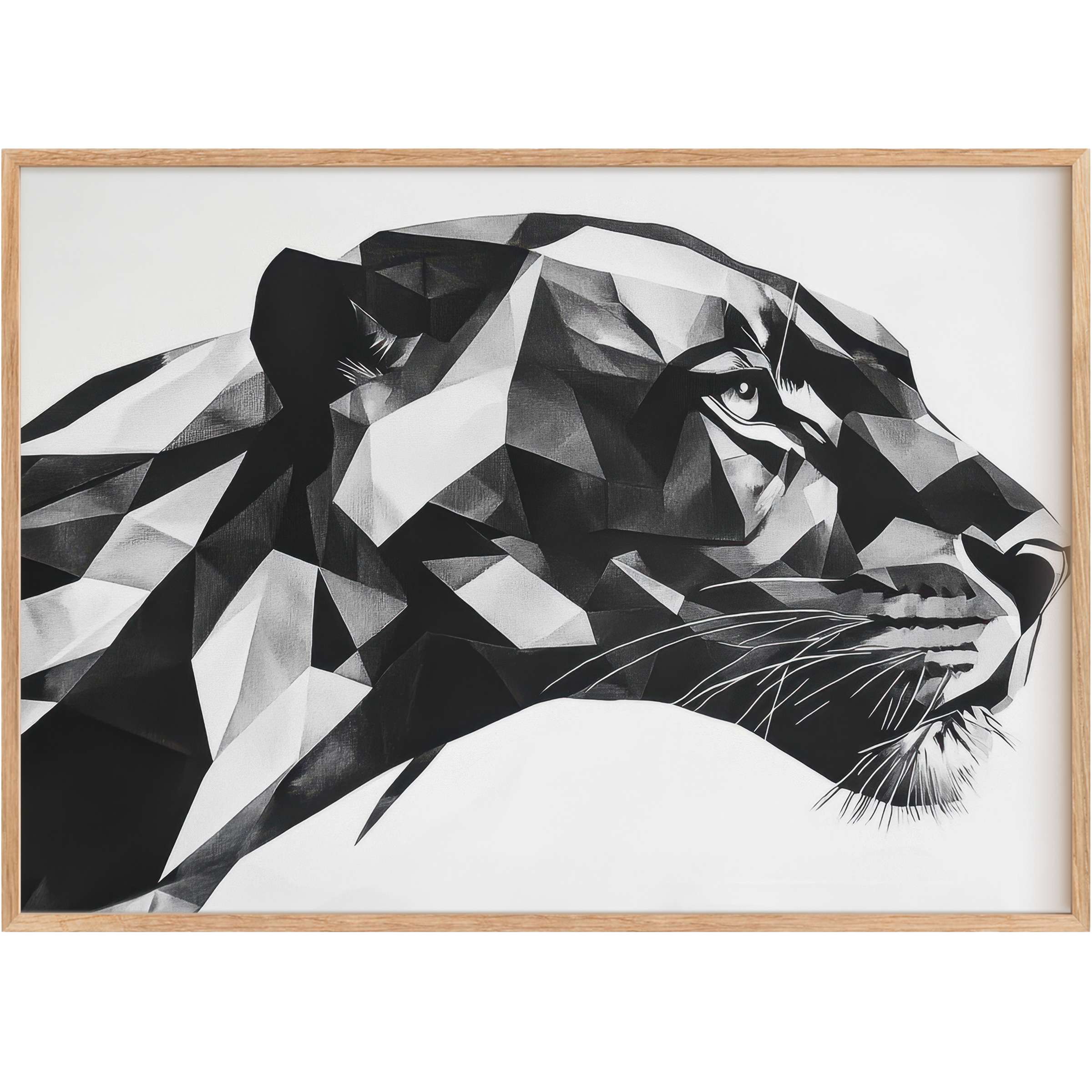 Striking black and white printable wall art of a panther, blending geometric facets with fierce, graceful intensity to elevate modern spaces